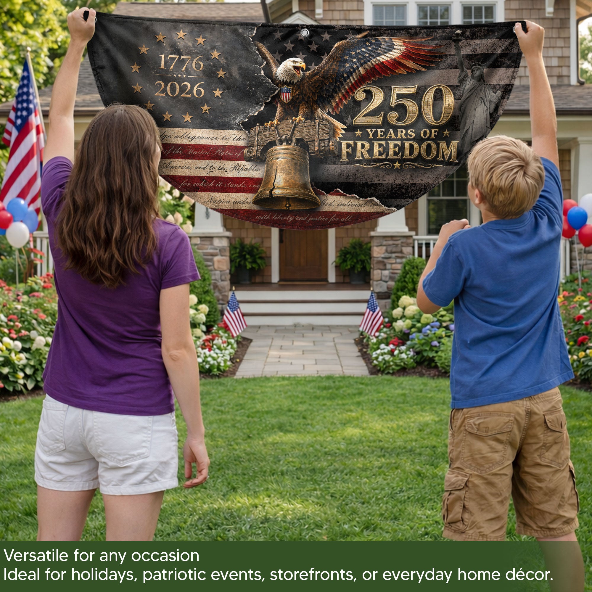 Fence Flag 250 Years Freedom Banner | 1776-2026 Liberty Bell Eagle Outdoor Decor