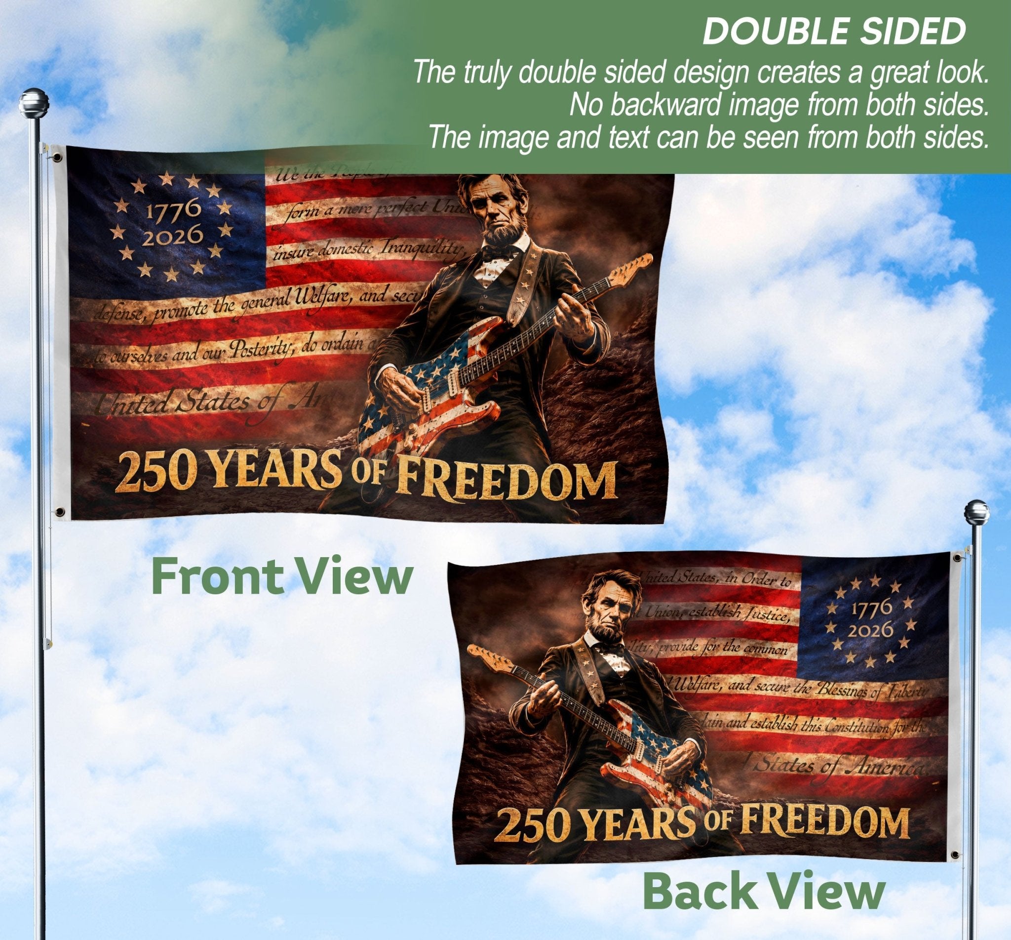 250 Years 1776-2026 Patriotic Abraham Lincoln Guitar Eagle American Freedom Flag - Rust Field Wear