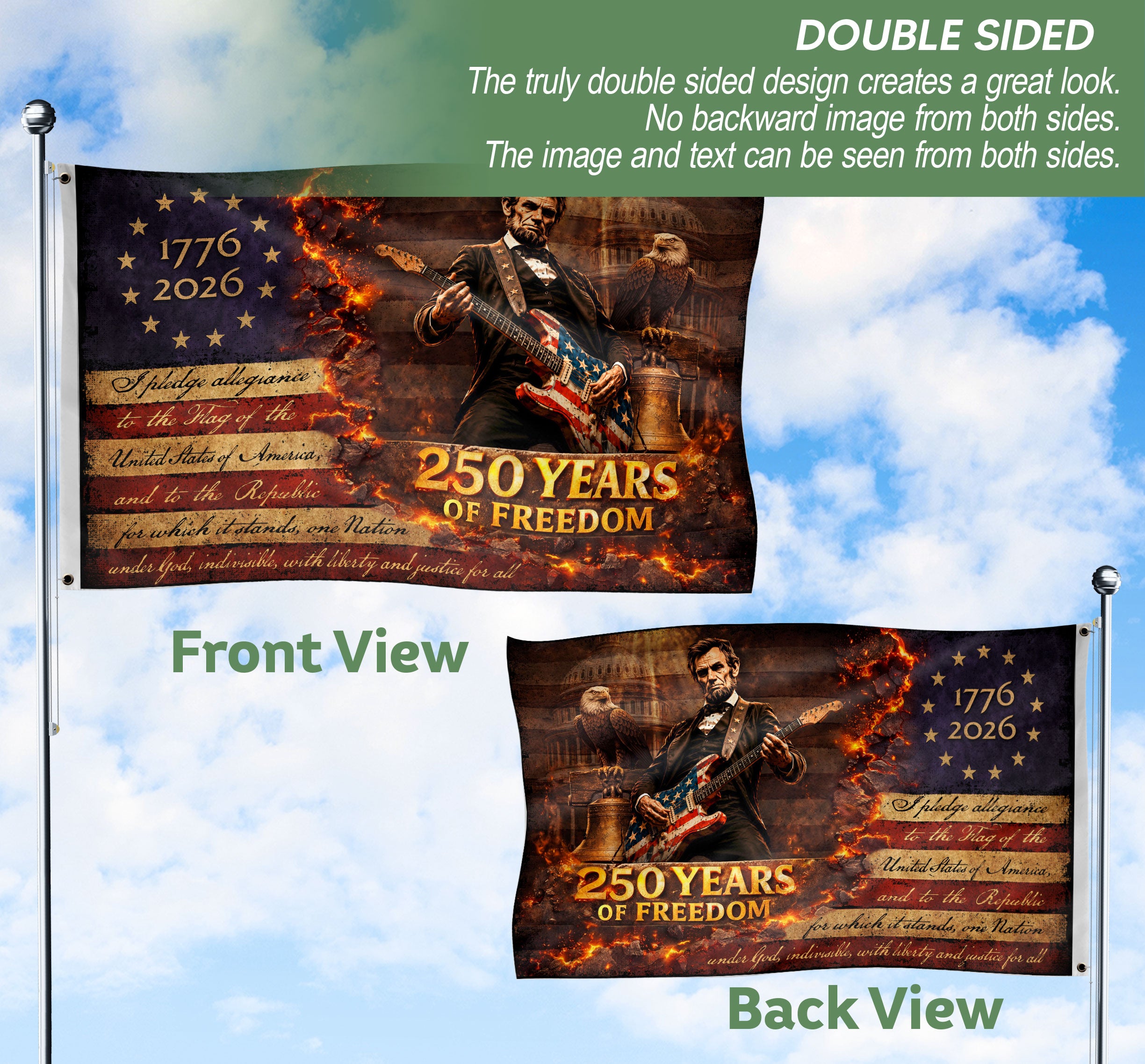 250 Years of Freedom 1776-2026 Abraham Lincoln Bald Eagle We The People Patriotic Flag