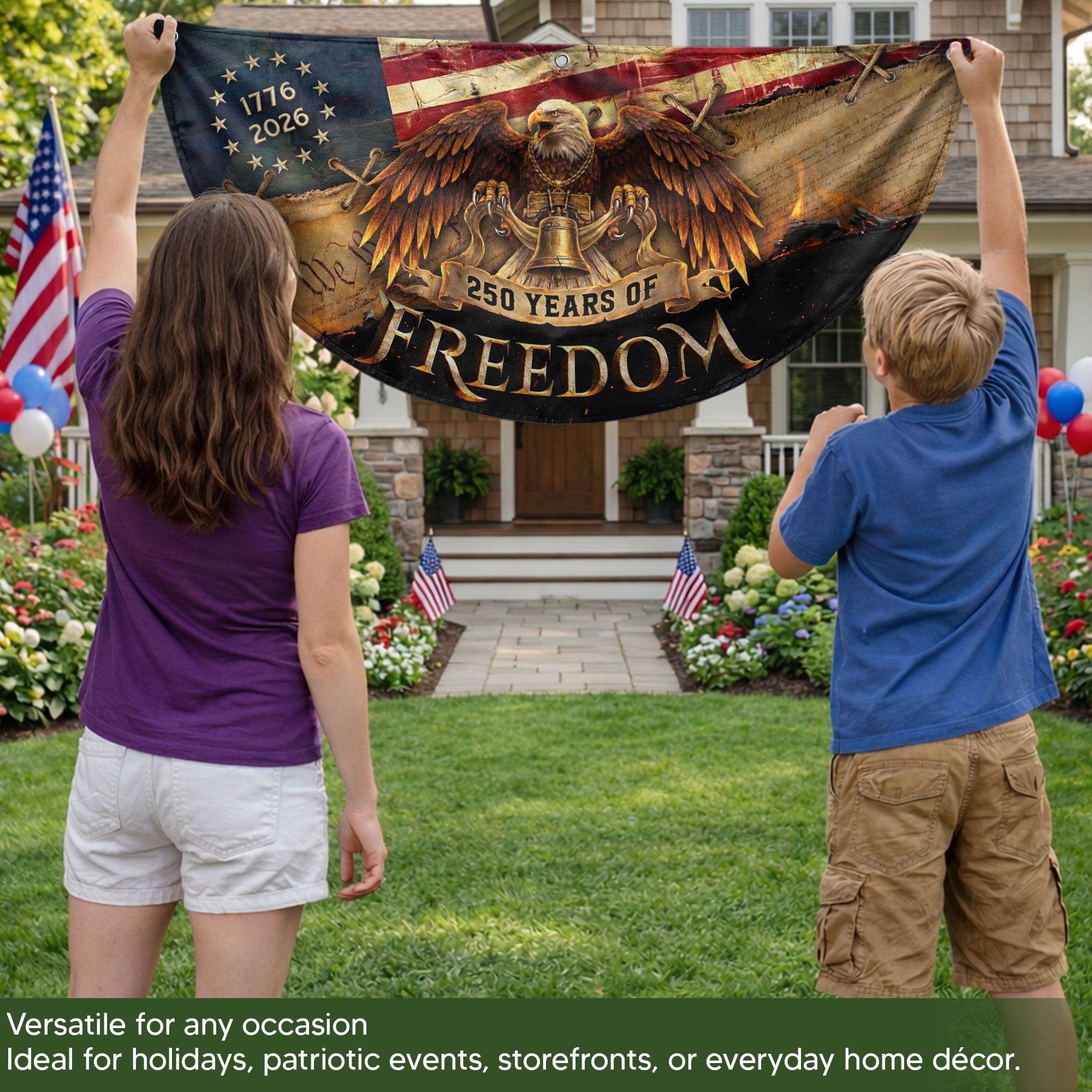 250th Anniversary US Fence Flag 1776-2026 Patriotic Eagle Outdoor Bunting Banner