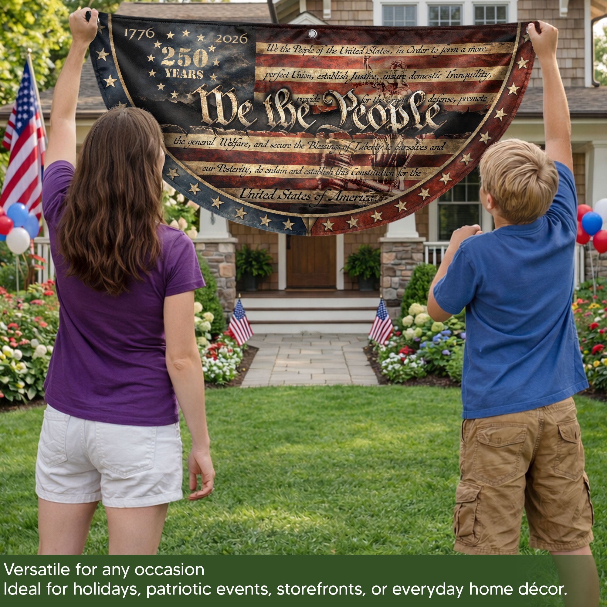 1776-2026 We The People Fence Flag 250 Years US Constitution Patriotic Pleated Bunting