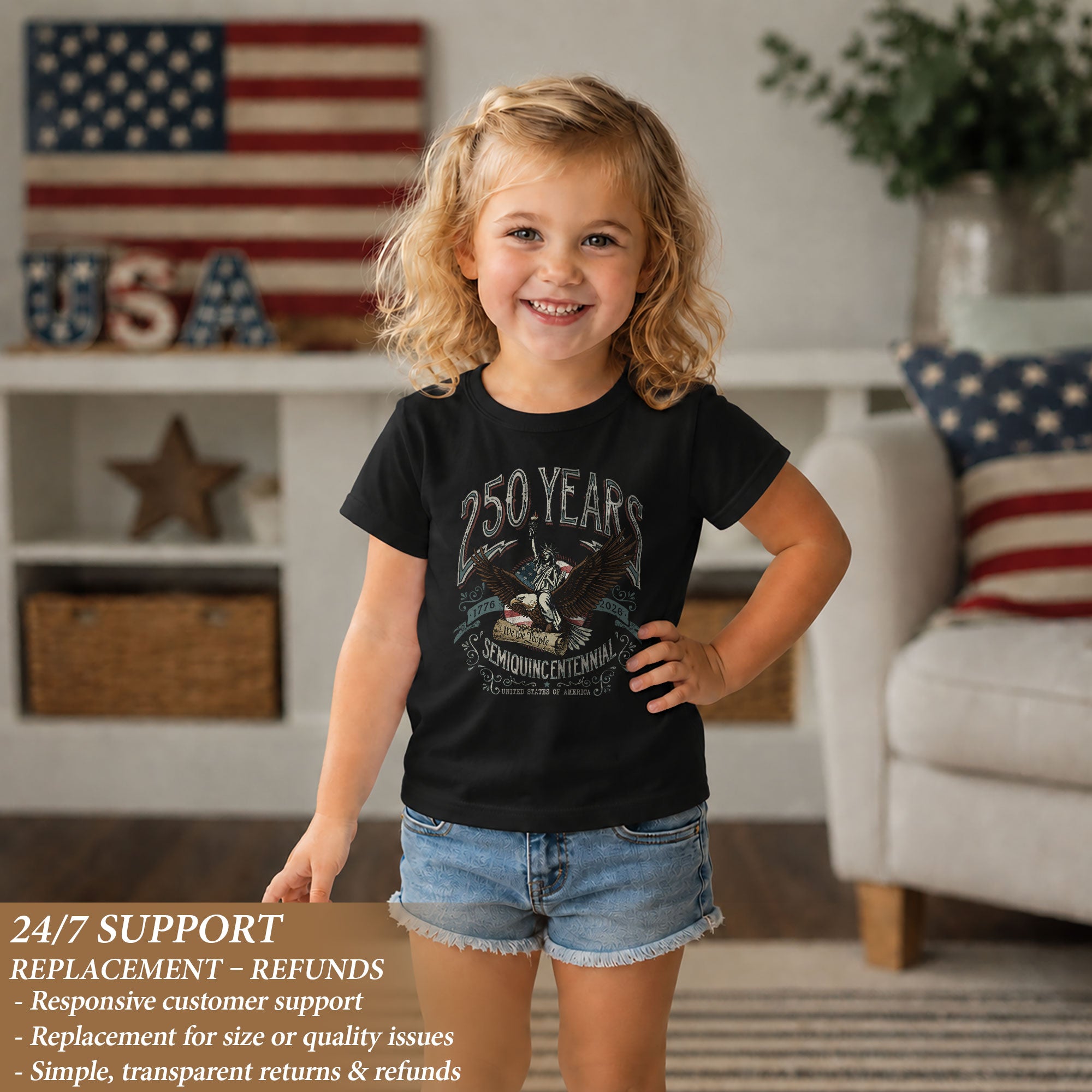 Kids 250 Years T-Shirt We The People Eagle Liberty Patriotic USA Tee 1776–2026