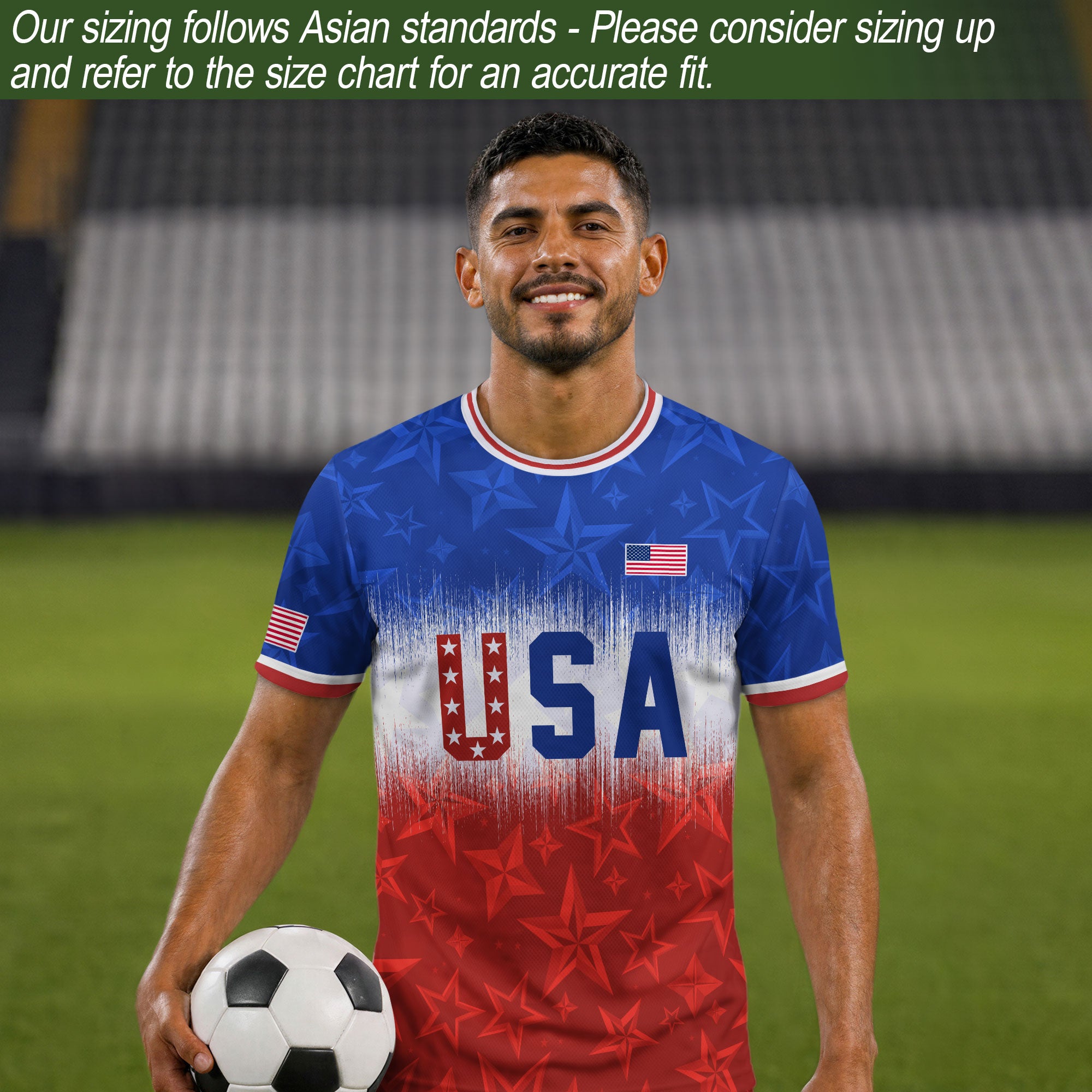 Navy Orange USA Soccer Jersey Patriotic Stars Stripes American Football Shirt Fan Apparel Tee