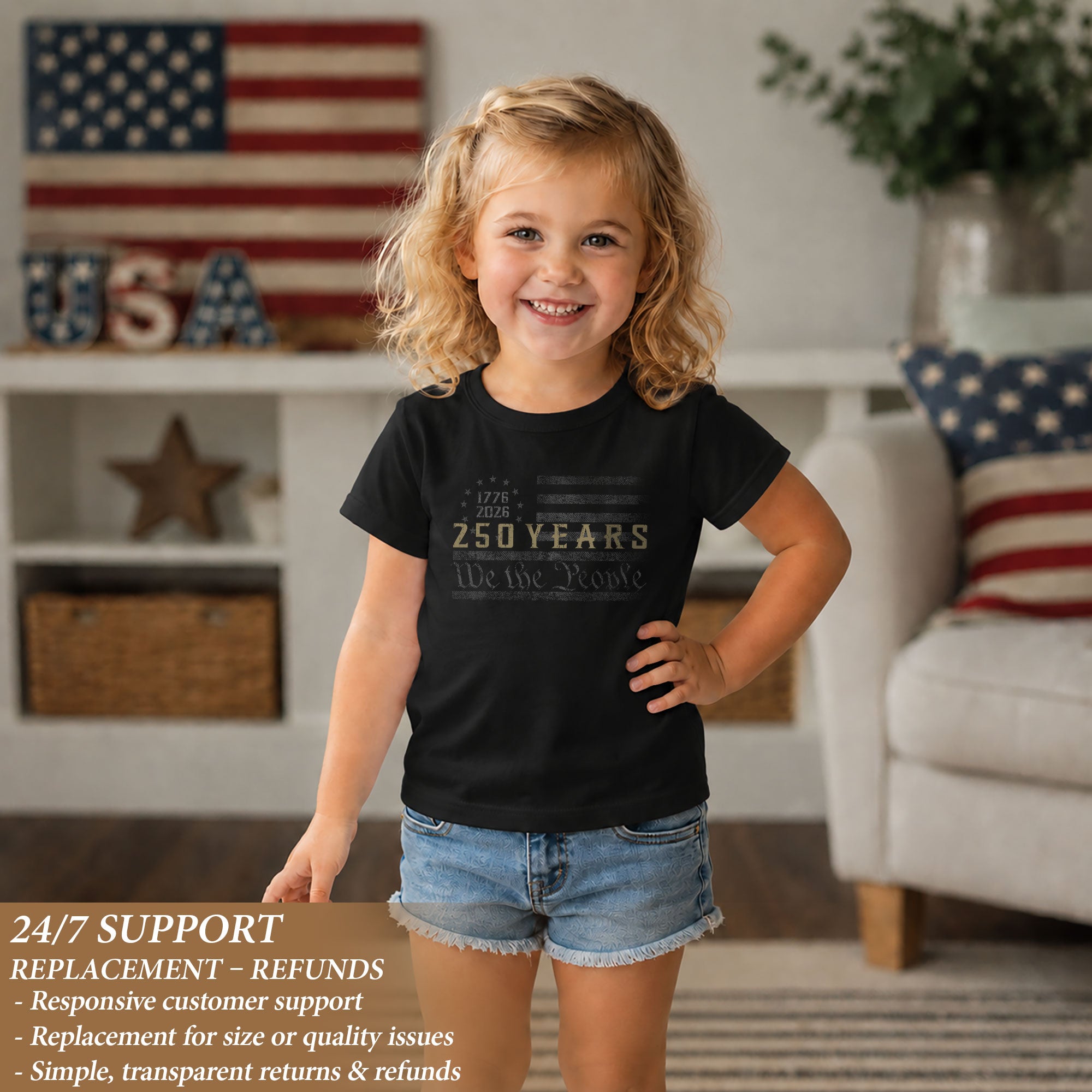 250 Years Kids T-Shirt We The People Betsy Ross American Flag 1776-2026 Youth Tee