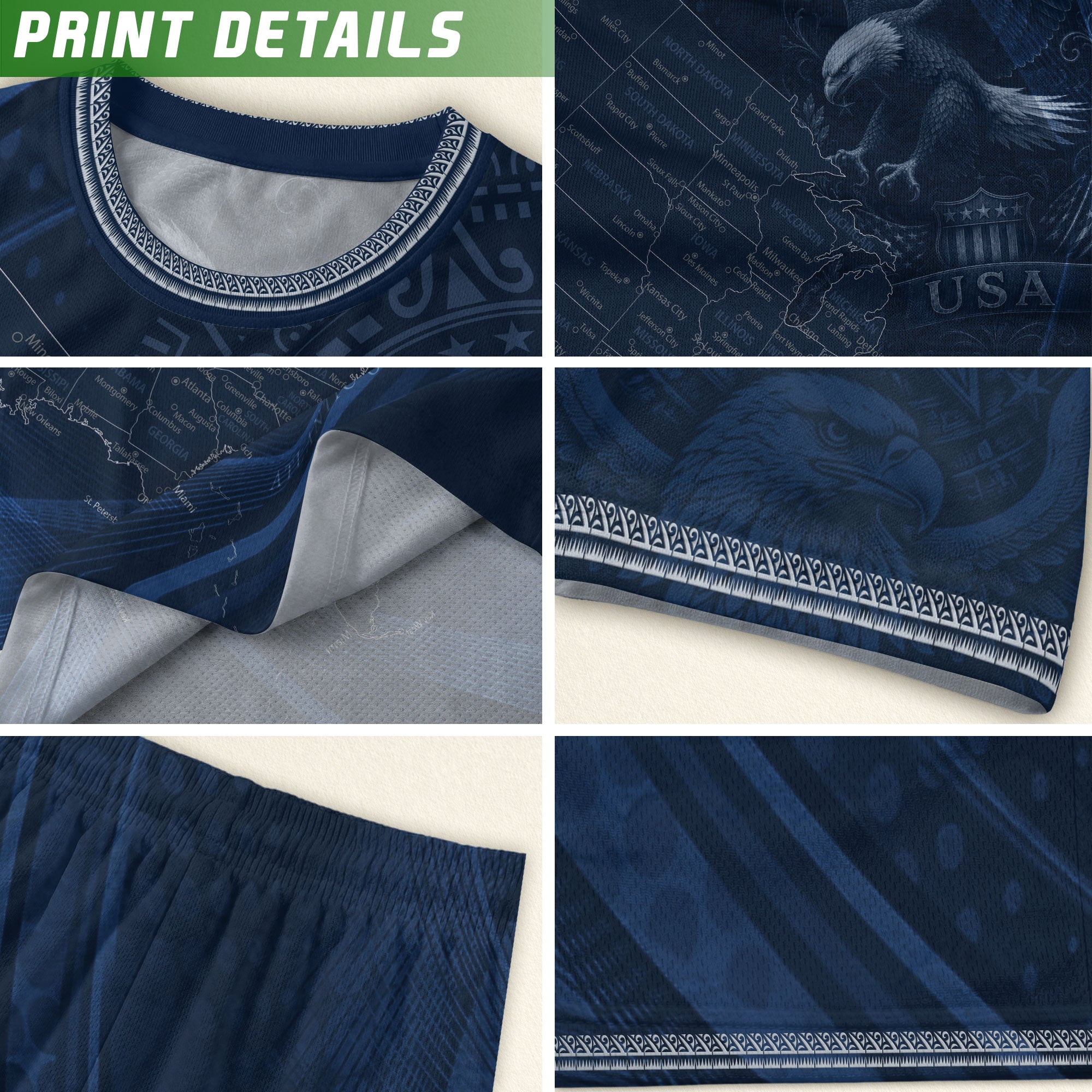 USA Kids Soccer Jersey Set Navy Blue Eagle Map Patriotic Football Outfit Kit