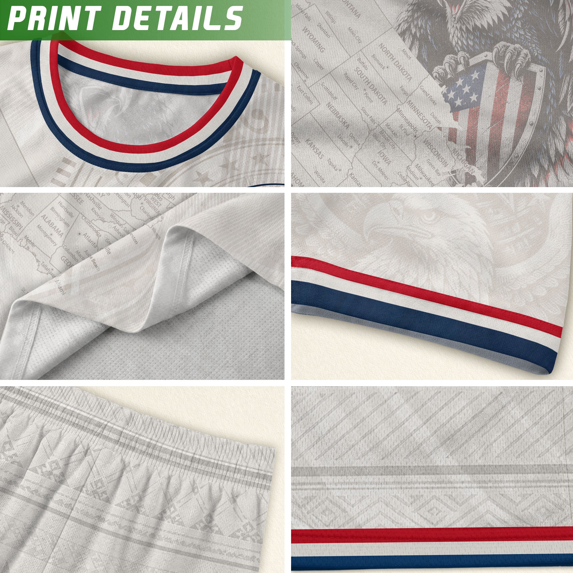 USA Kids Soccer Jersey Set White Eagle Patriotic Youth Football Outfit Kit
