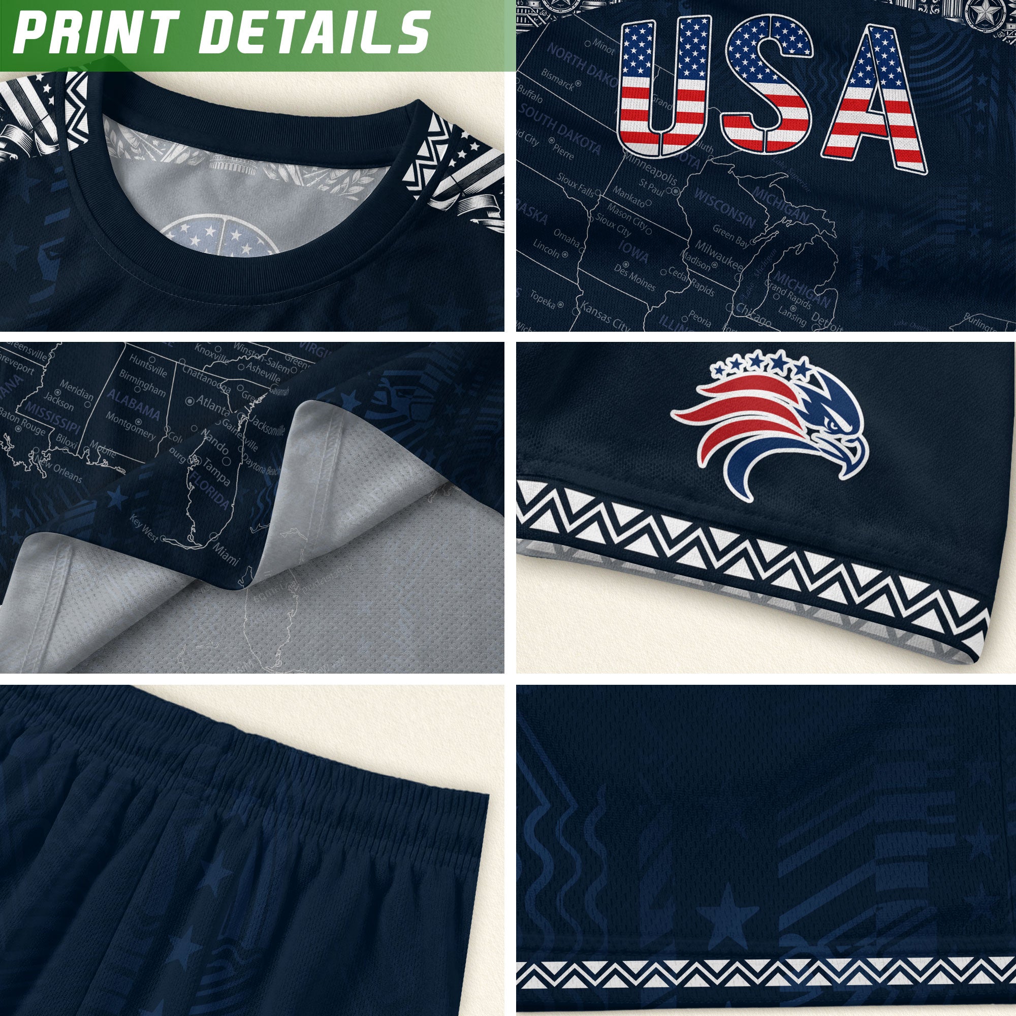 USA Kids Soccer Jersey Set Navy Blue Flag Graphic Youth Football Kit