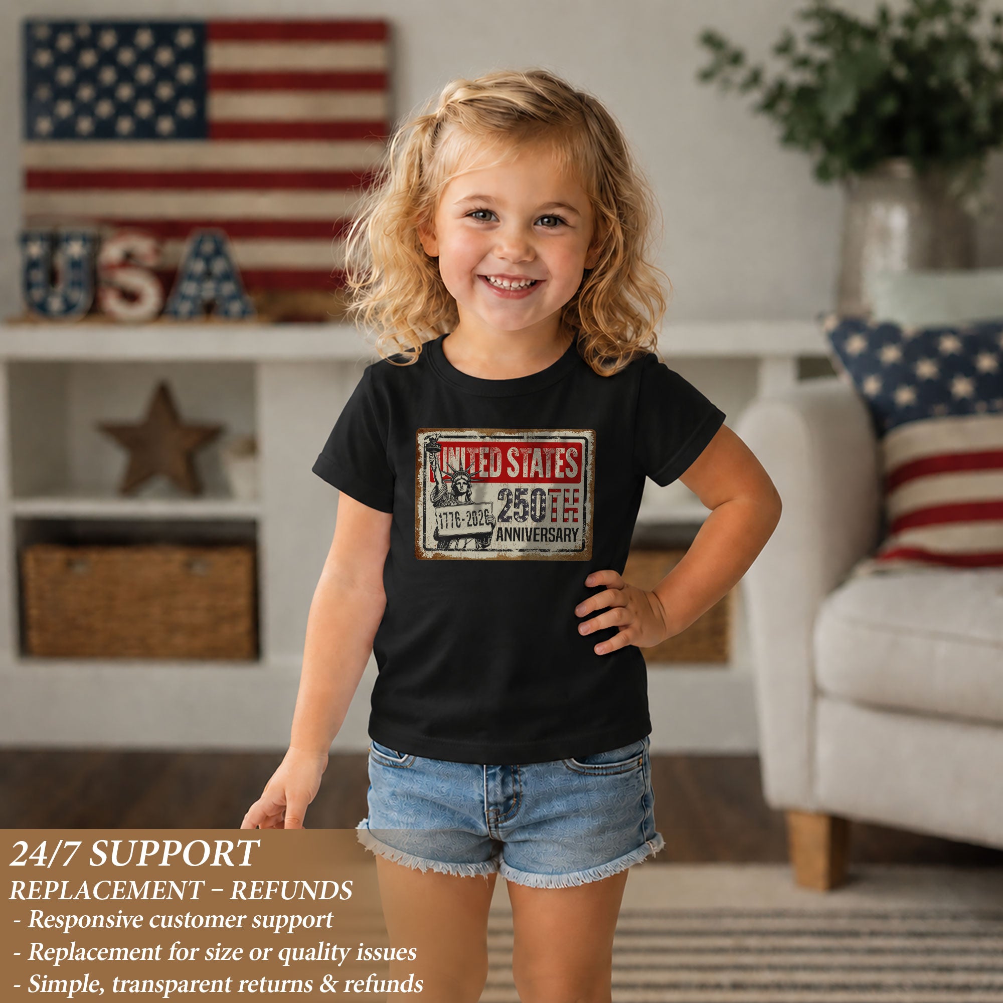 Kids United States 250th Anniversary T-Shirt 1776–2026 Patriotic Freedom Youth Tee