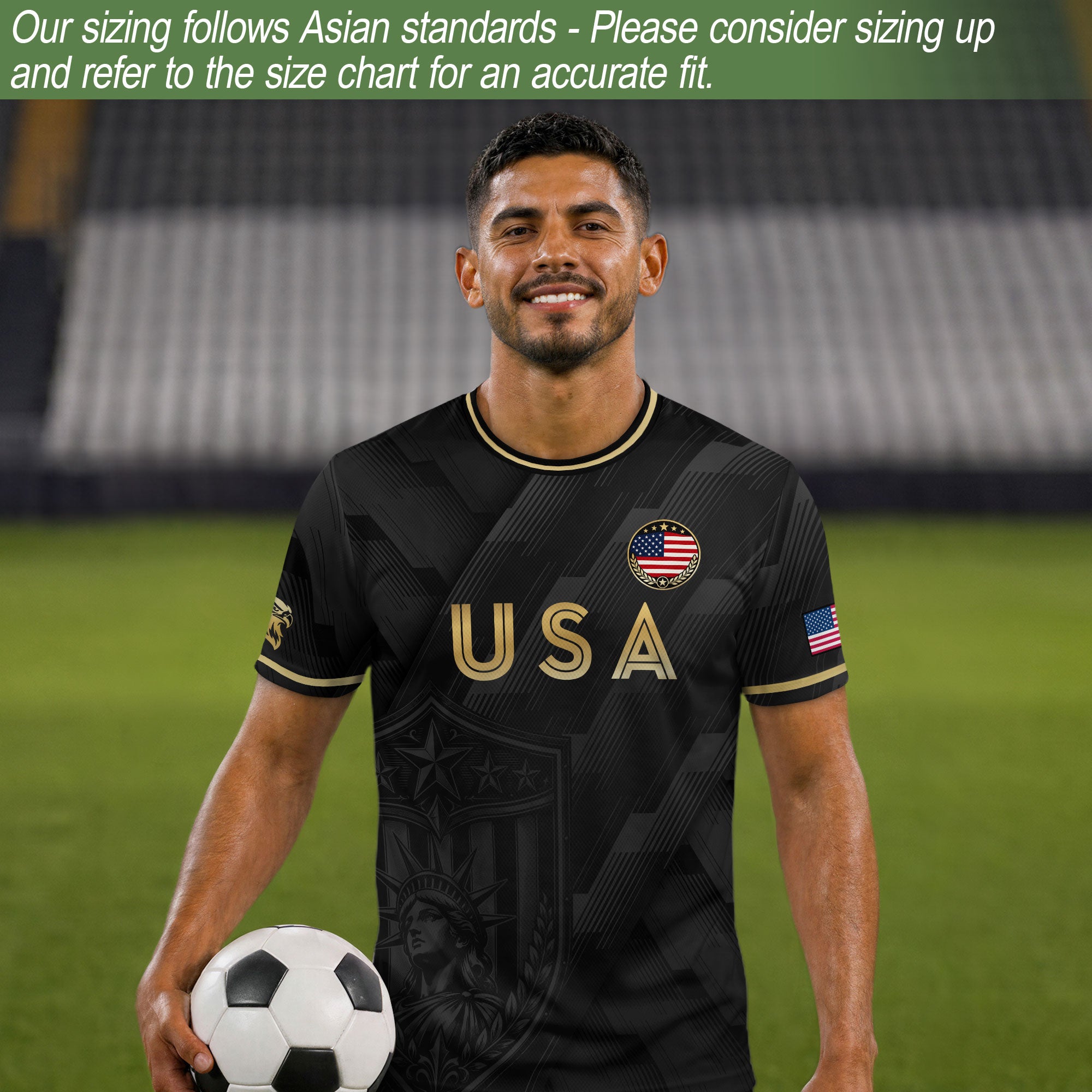 Black Adult Soccer Jersey Gold Style Iconic USA Eagle Graphic Team Training Shirt