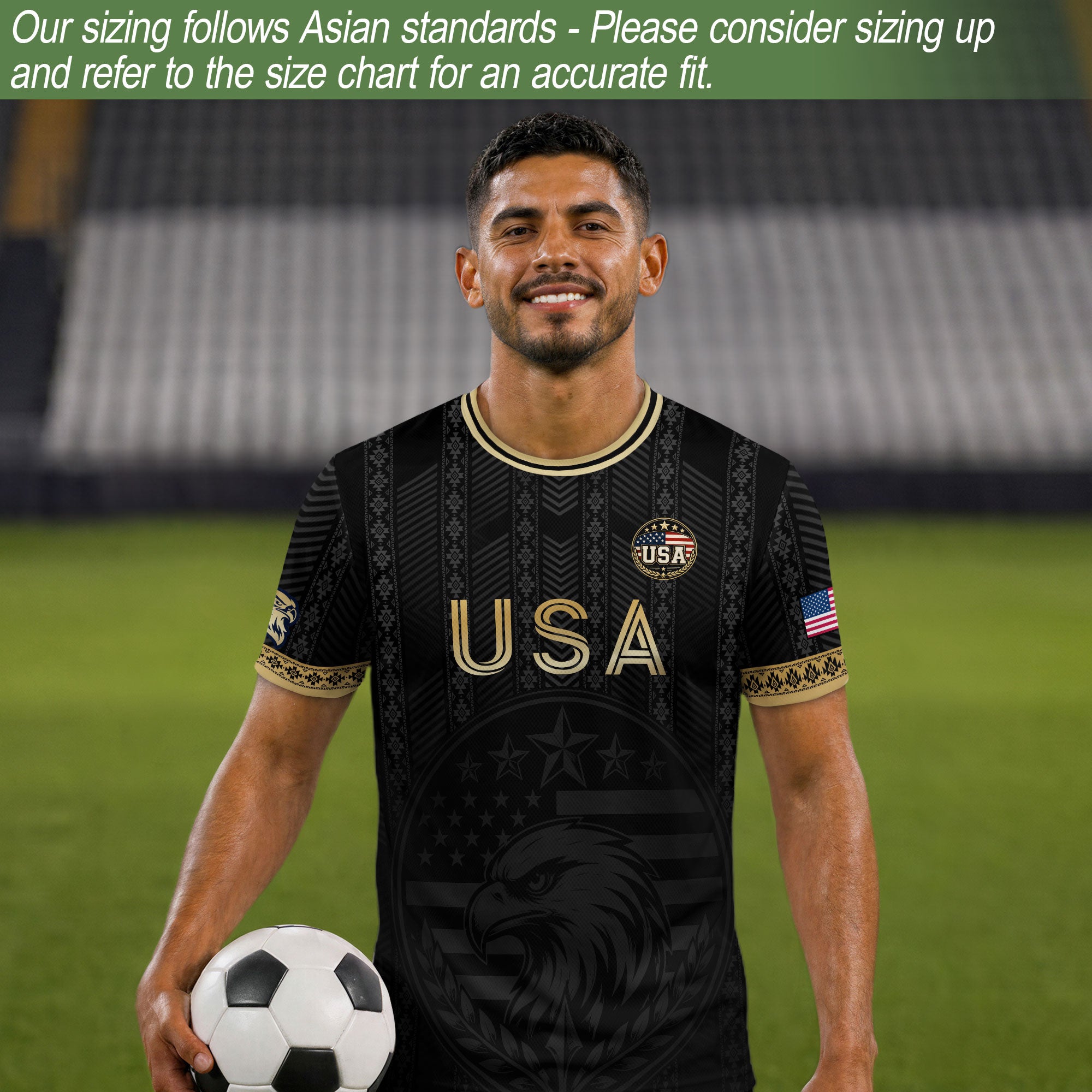 Elite Black Adult Soccer Jersey Edition Eagle Emblem Patriotic Athletic Sport Top