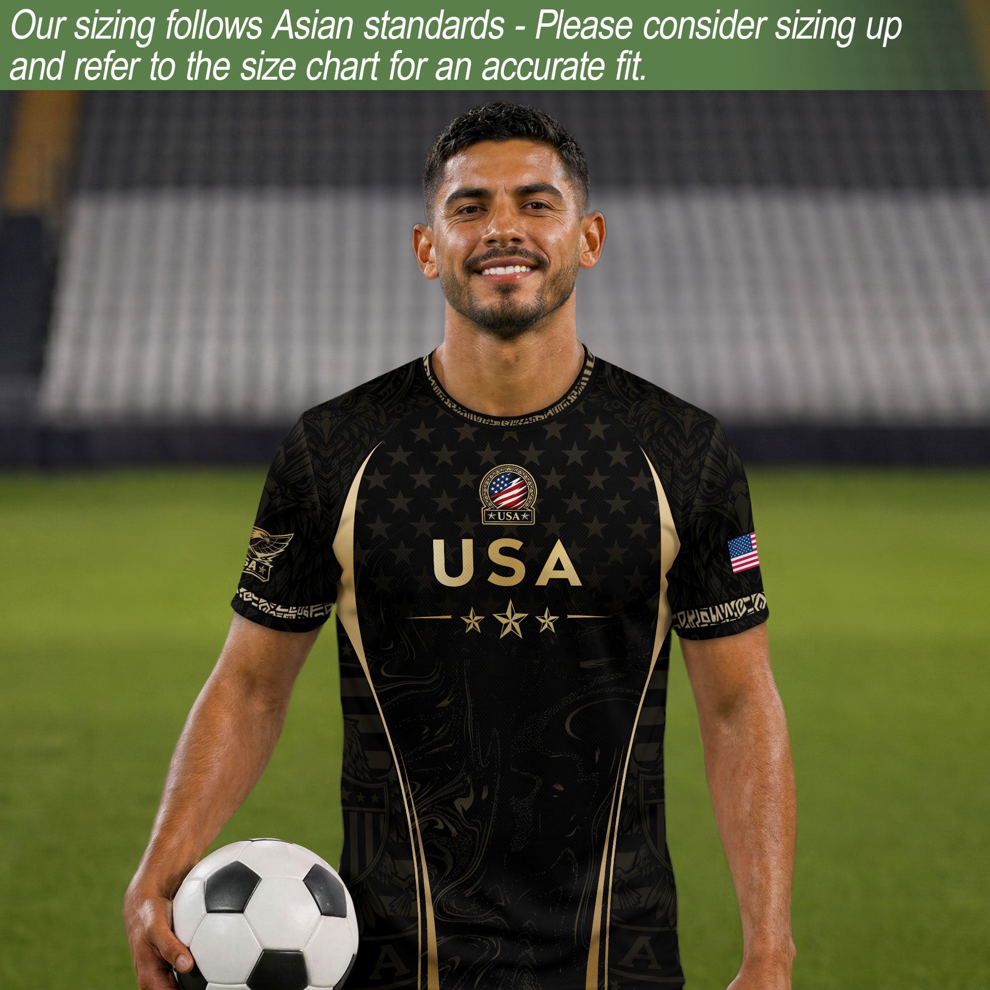 Adult Soccer Jersey Black Gold Style Iconic USA Eagle Graphic Team Training Shirt