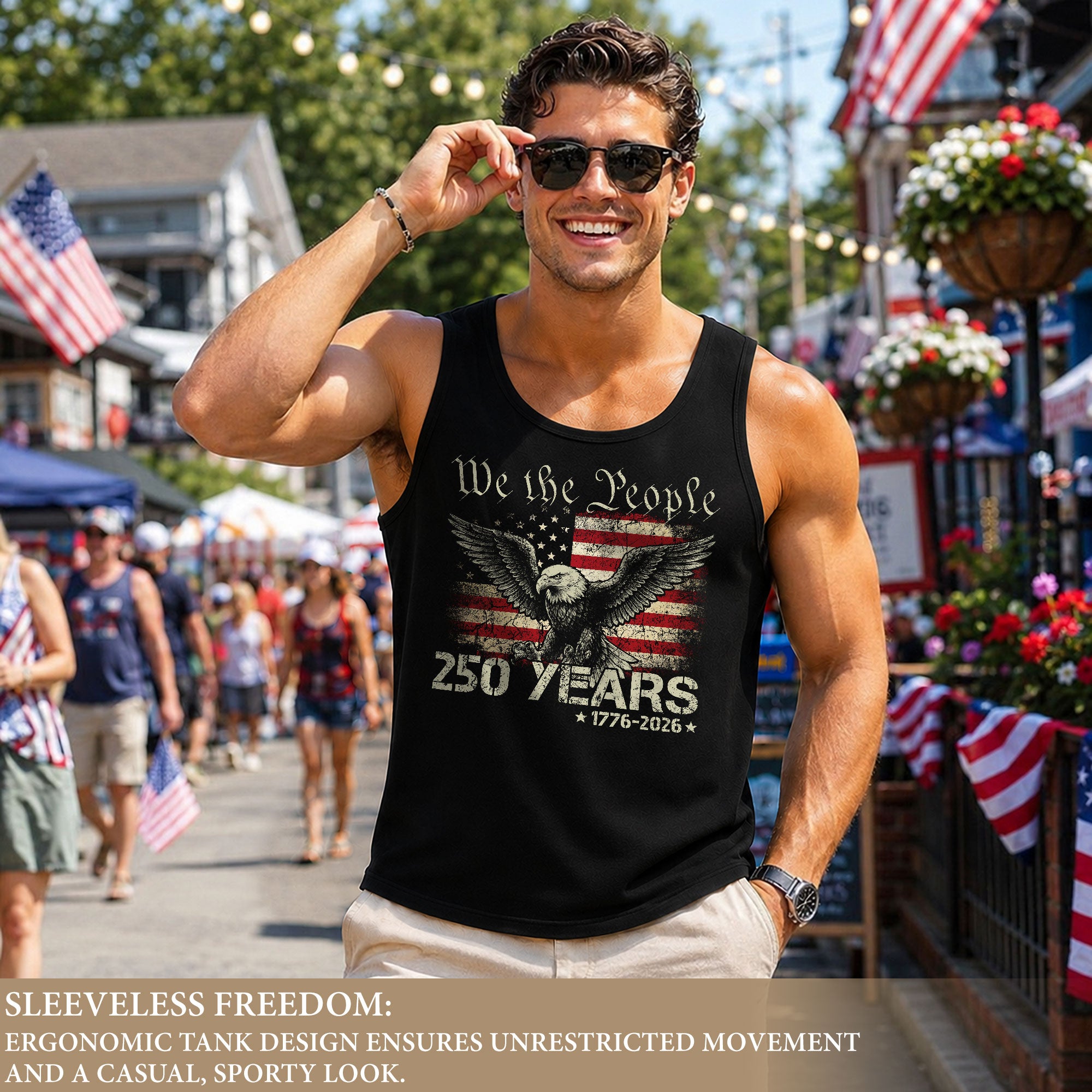 USA 1776-2026 Mens Tank Top Patriotic 250 Years We The People Eagle American Flag