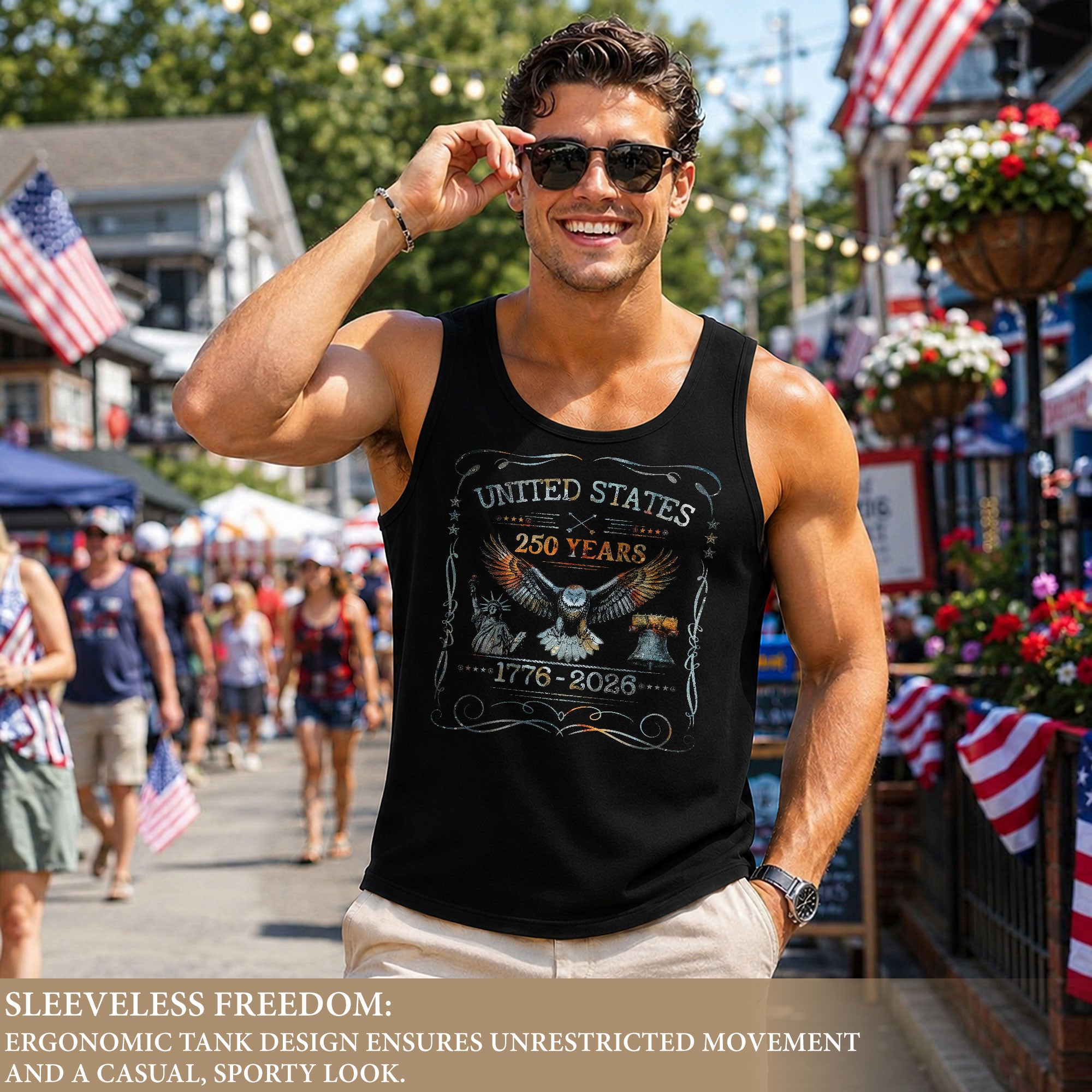 USA 1776-2026 Mens Tank Top Patriotic 250 Years Vintage Ornate Frame Eagle