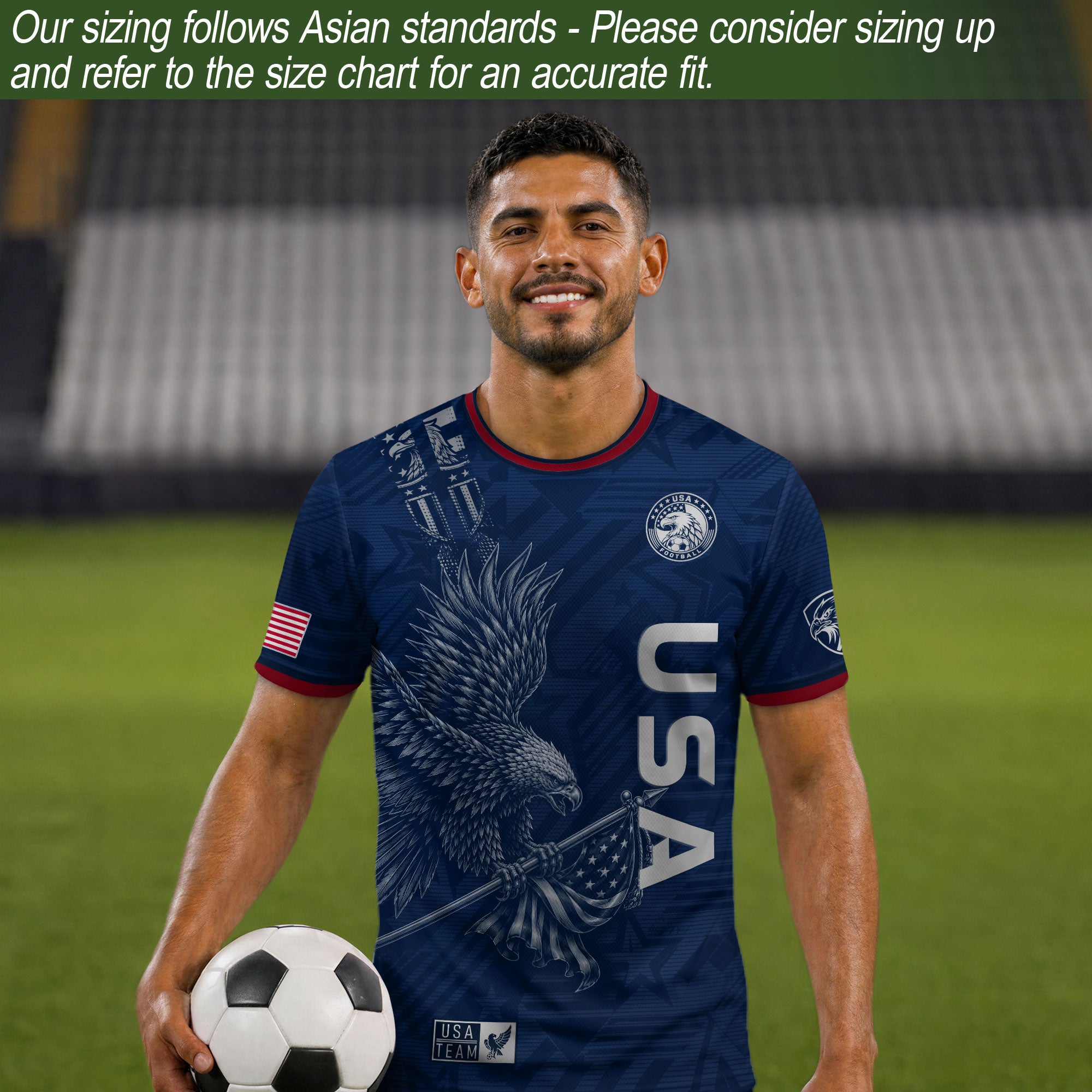 Patriotic Eagle Adult USA Soccer Jersey Navy Blue Shirt United States Football Tee