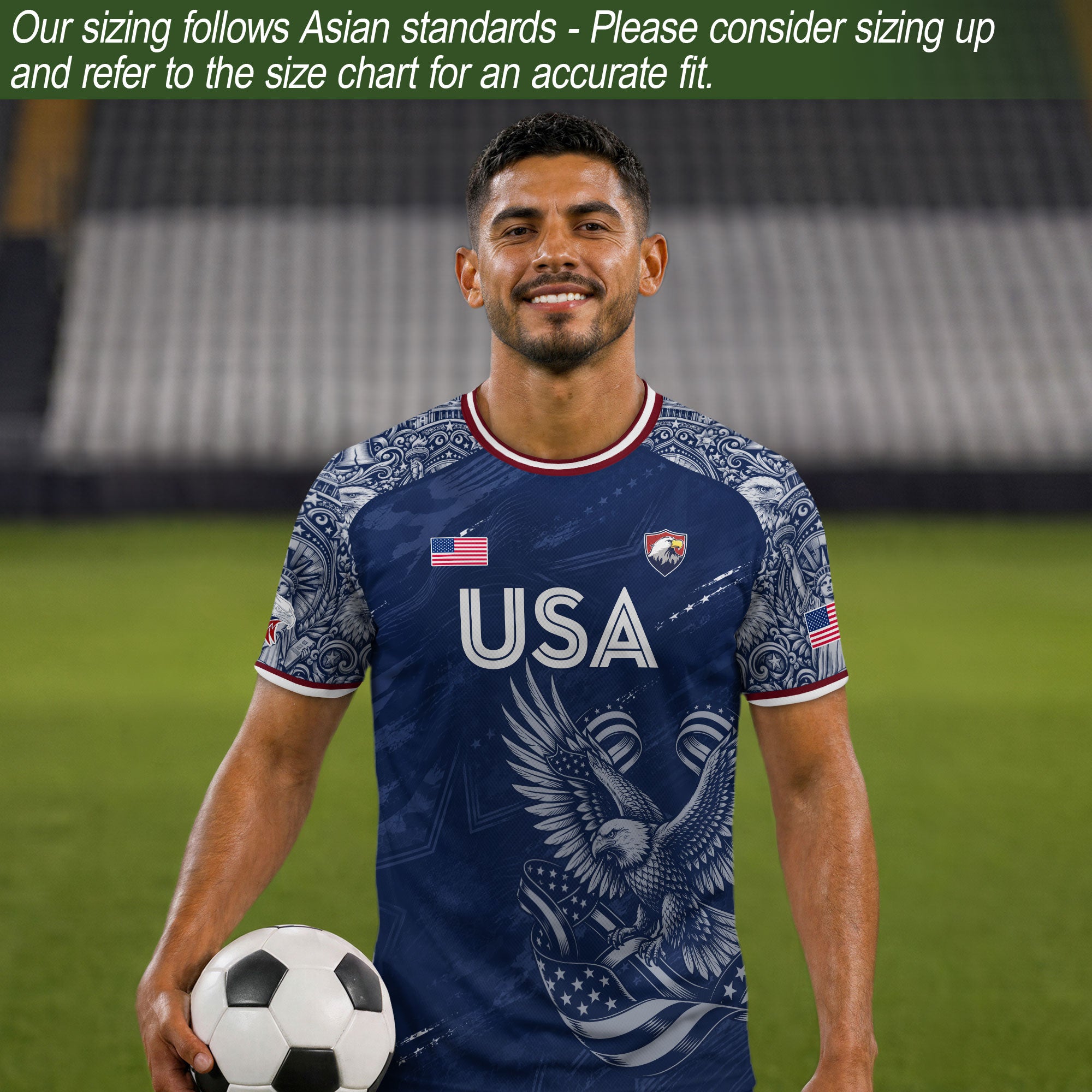 Patriotic Landmark Print USA Soccer Jersey Adult Navy United States Fan Shirt Men