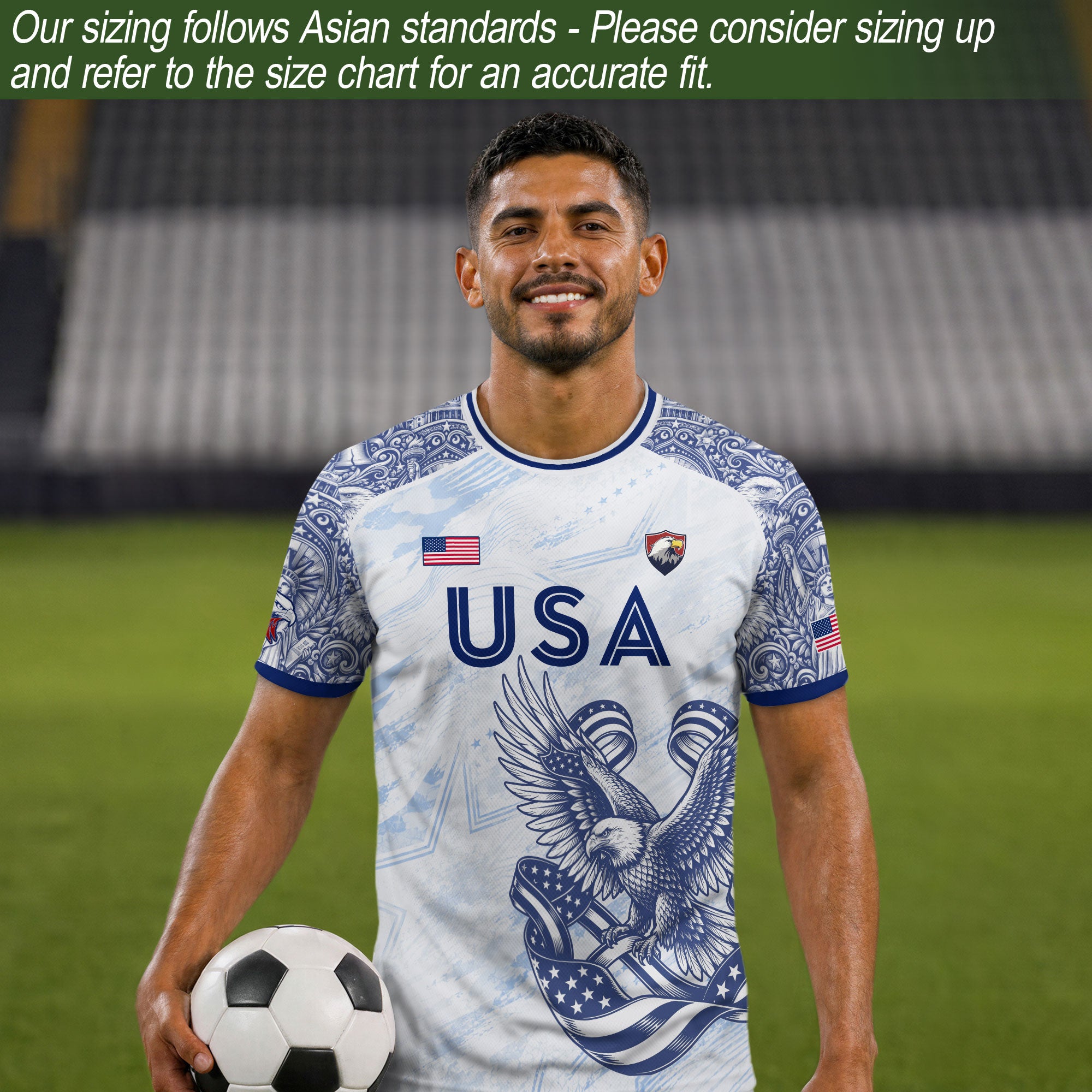 Athletic White Blue USA Soccer Jersey Adult Patriotic Eagle United States Team Shirt
