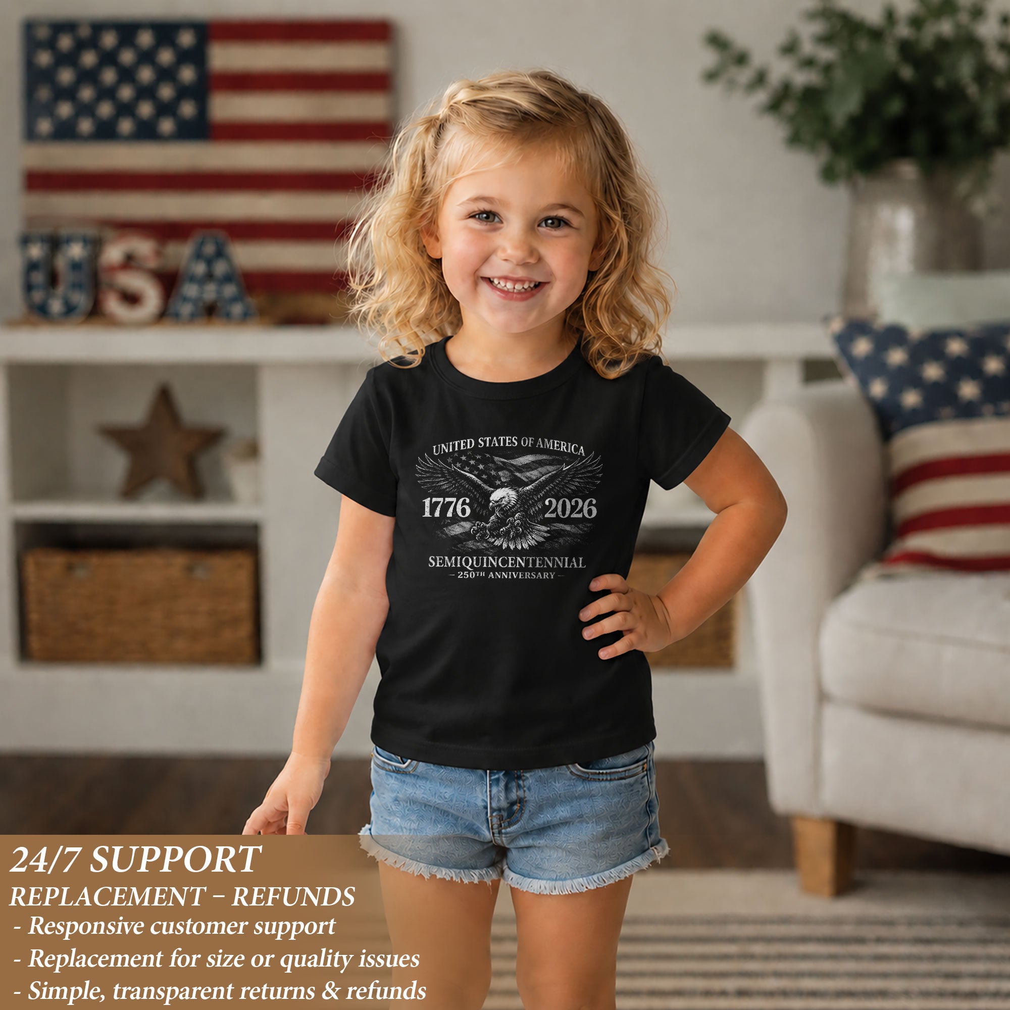 Kid T-Shirt United States 250th Anniversary | 1776-2026 Eagle Flag Boys Girls Shirt