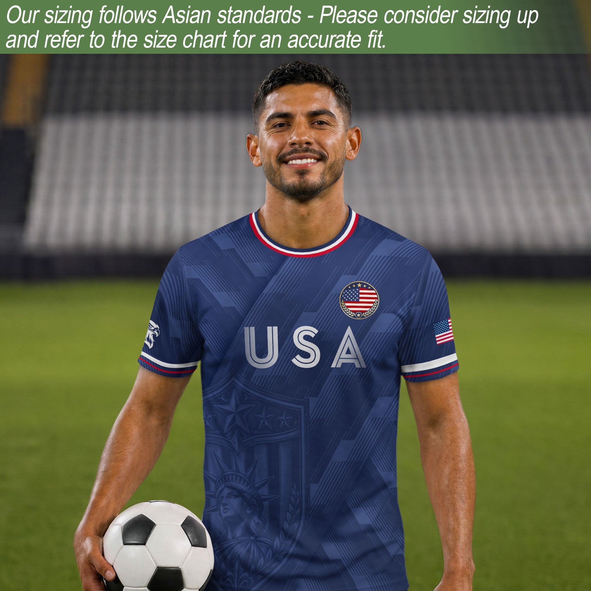 Navy Blue USA Soccer Jersey Patriotic Eagle Graphic Football Shirt for Men American Pride Sports Fan Apparel