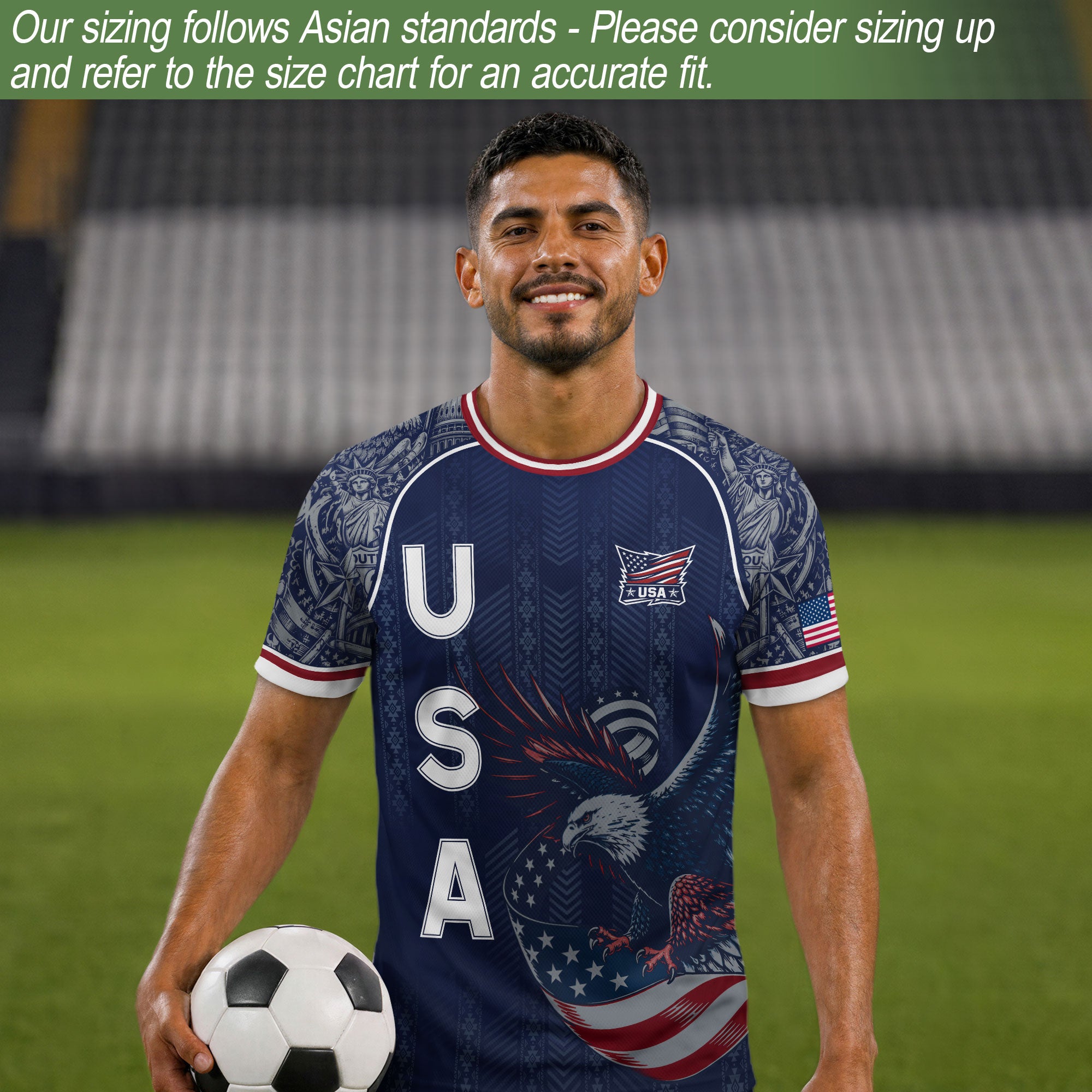 Navy Blue USA Soccer Jersey Bald Eagle Football Shirt Patriotic American Flag Sports Fan Apparel for Men