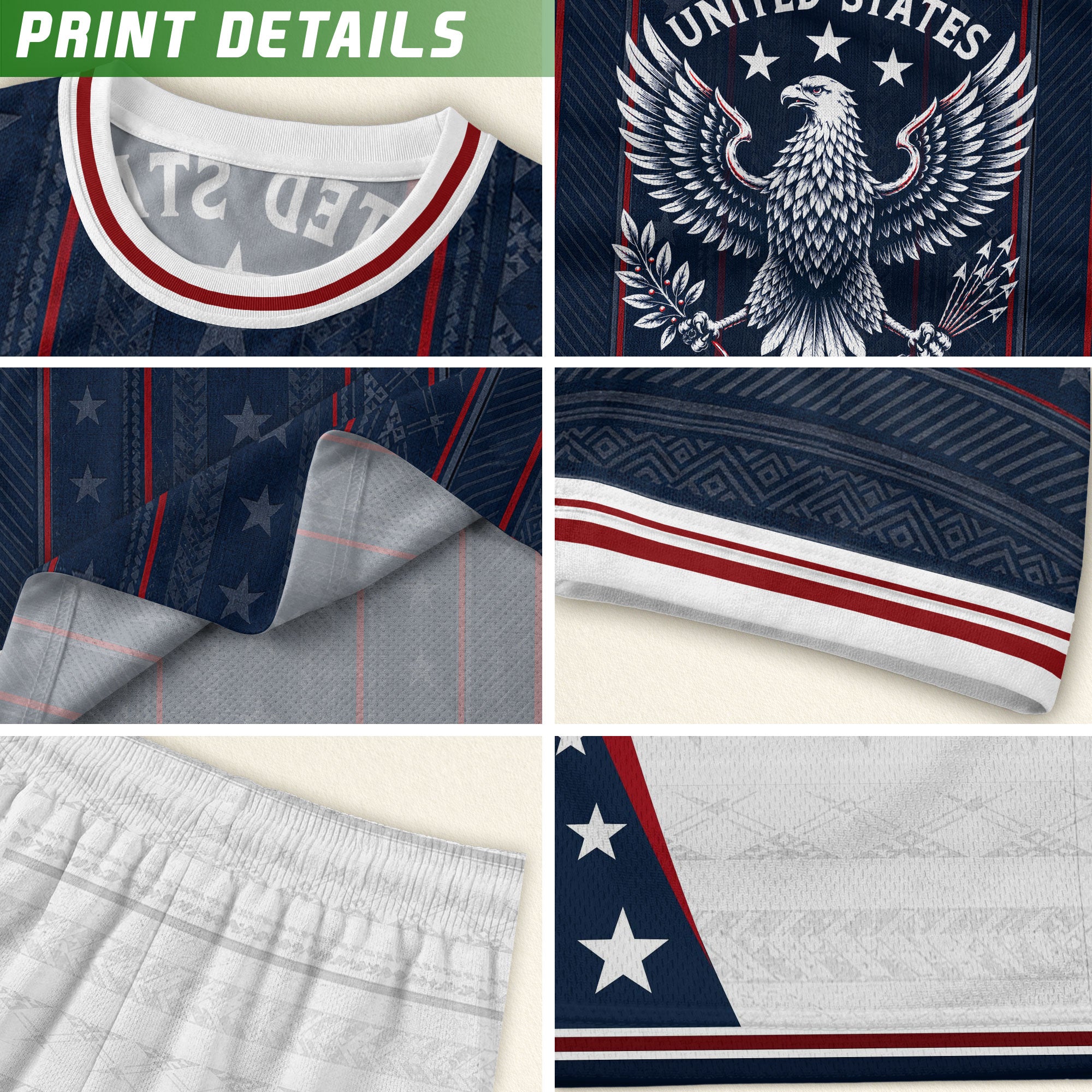 USA Kids Soccer Jersey Set Navy Blue White Striped Youth Football Kit
