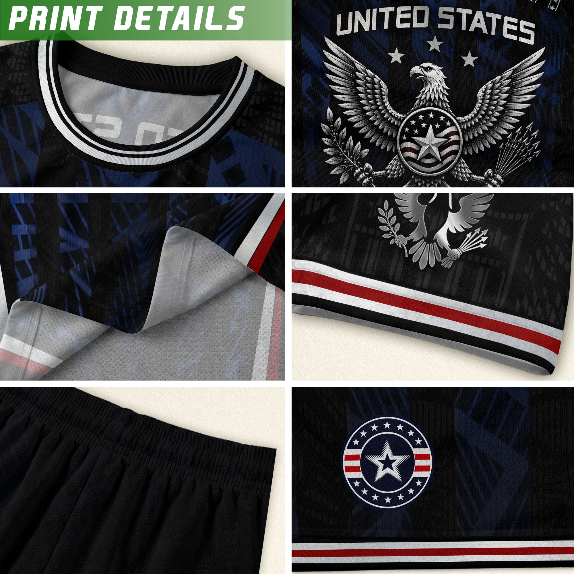 USA Kids Soccer Jersey Set Black Navy Eagle Crest Youth Football Kit