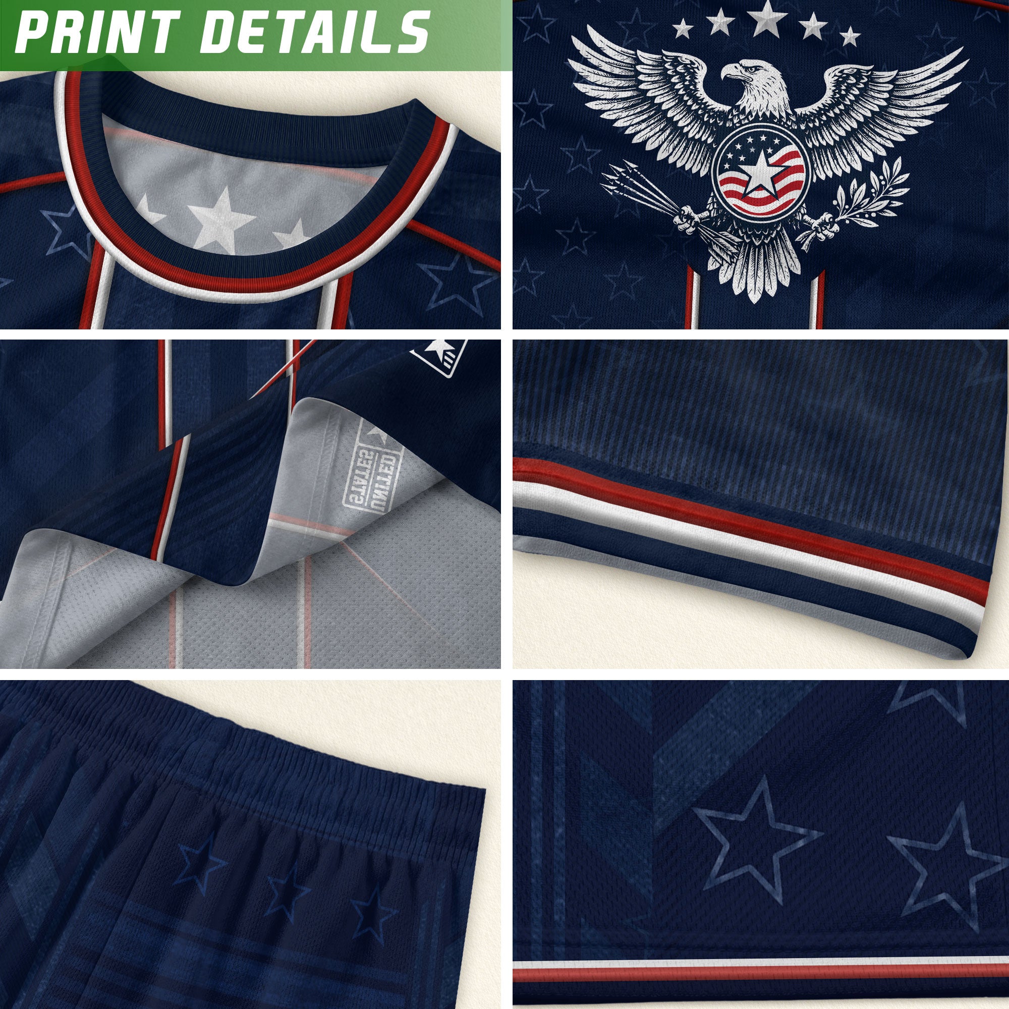 USA Kids Soccer Jersey Set Navy Blue Red Line Youth Football Outfit
