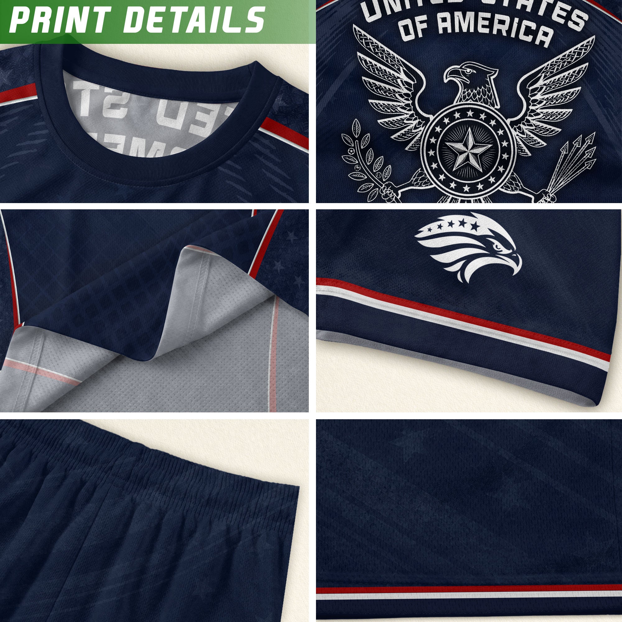 USA Kids Soccer Jersey Set Navy Blue Chest Stripe Youth Football Kit