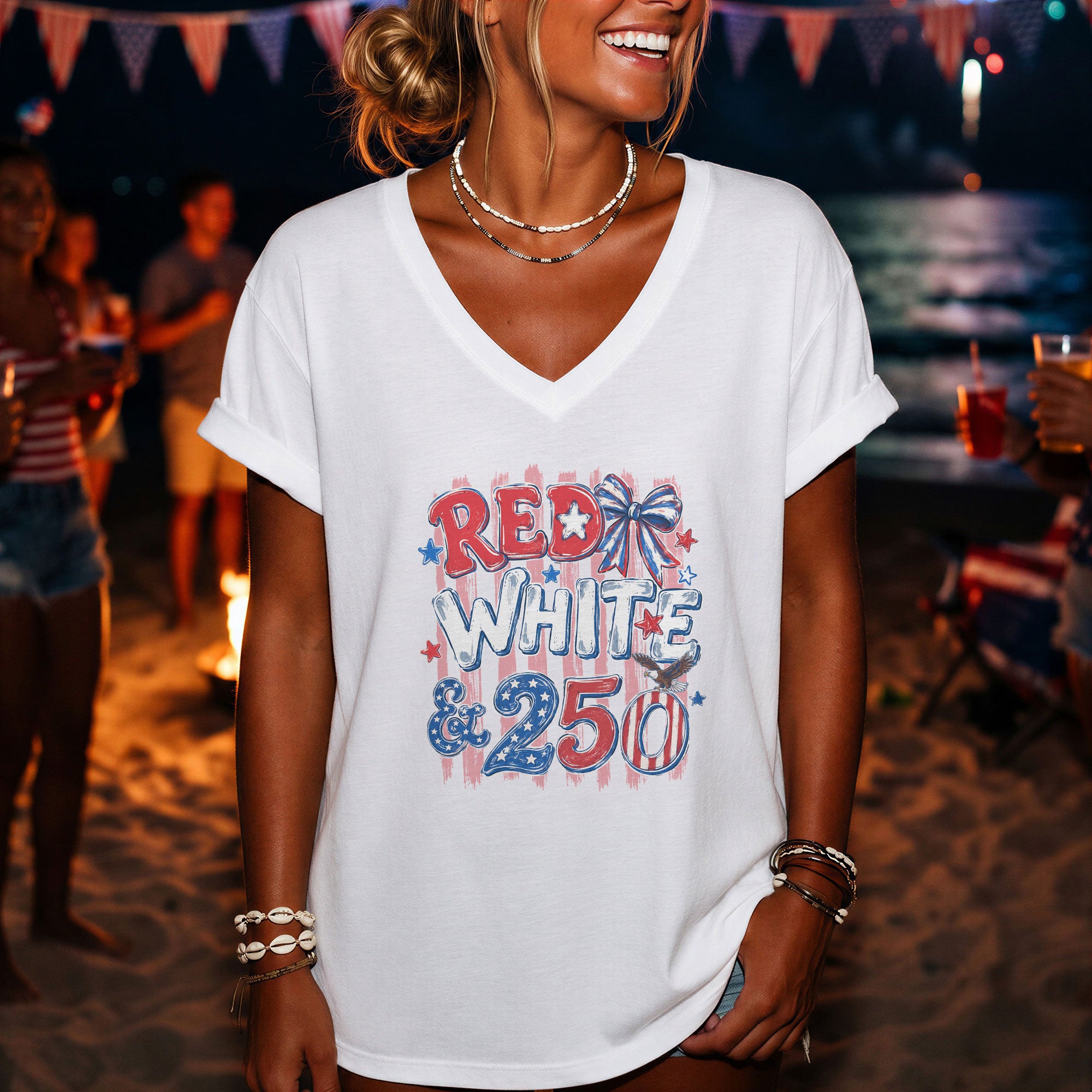 Red White & 250 USA Celebration Graphic Tee Vintage Patriotic Shirt for Women