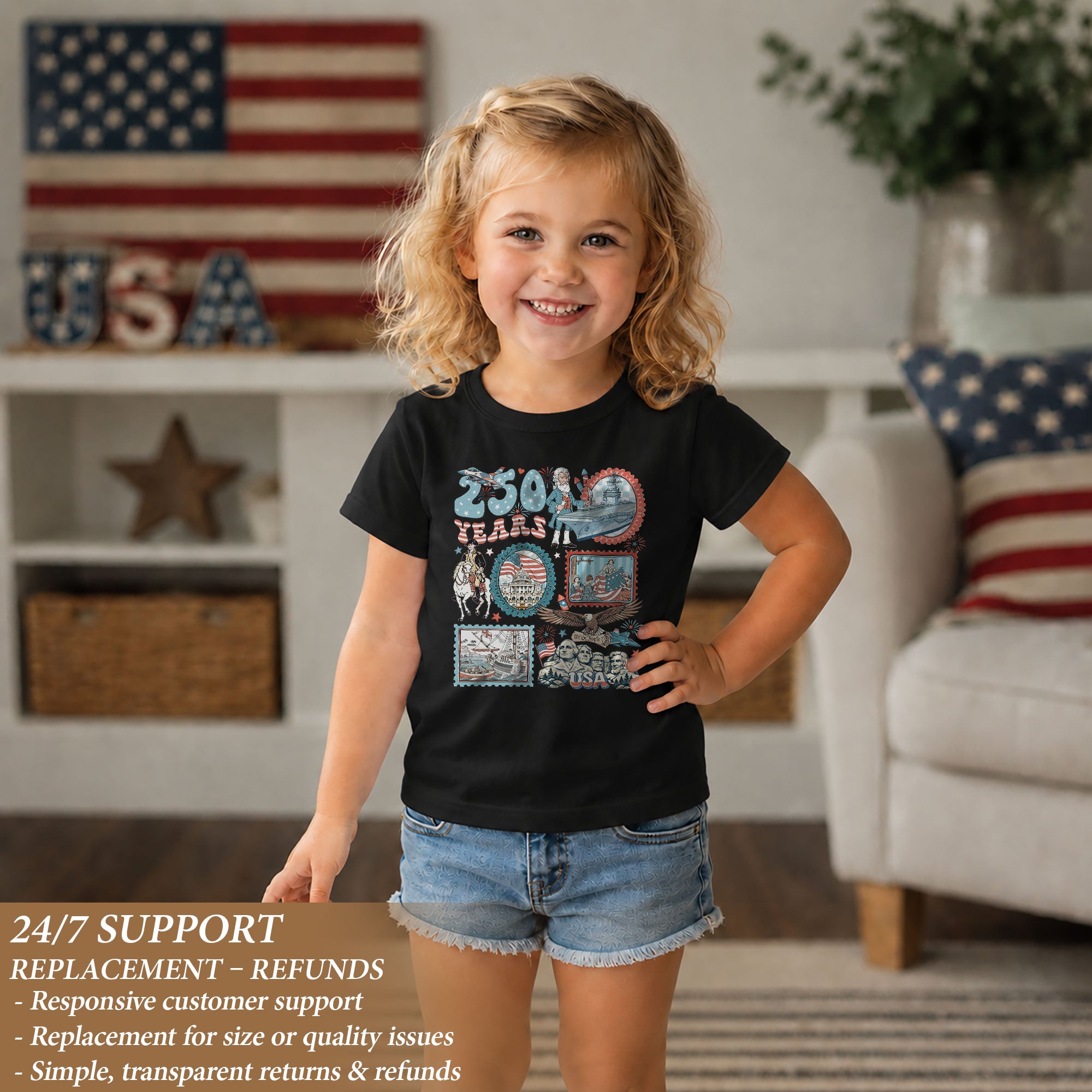 Kids T Shirt 1776-2026 Patriotic 250 Years History Mount Rushmore Independence Day Tee