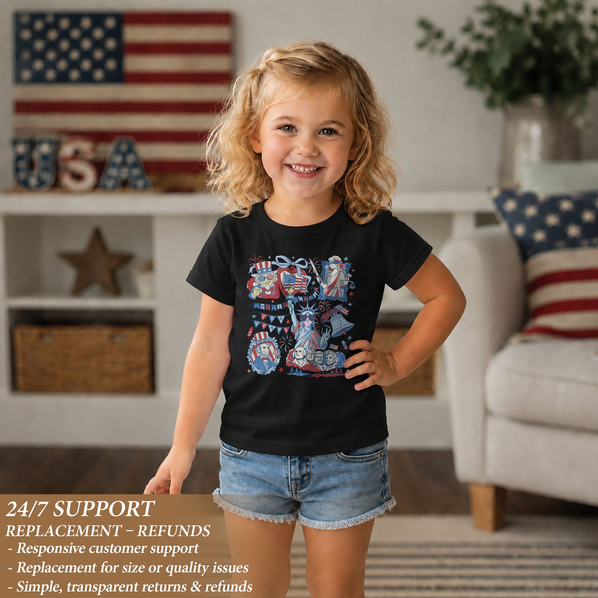 Kids Shirt 1776-2026 250th Anniversary Patriotic United States Mount Rushmore Doodle Tee