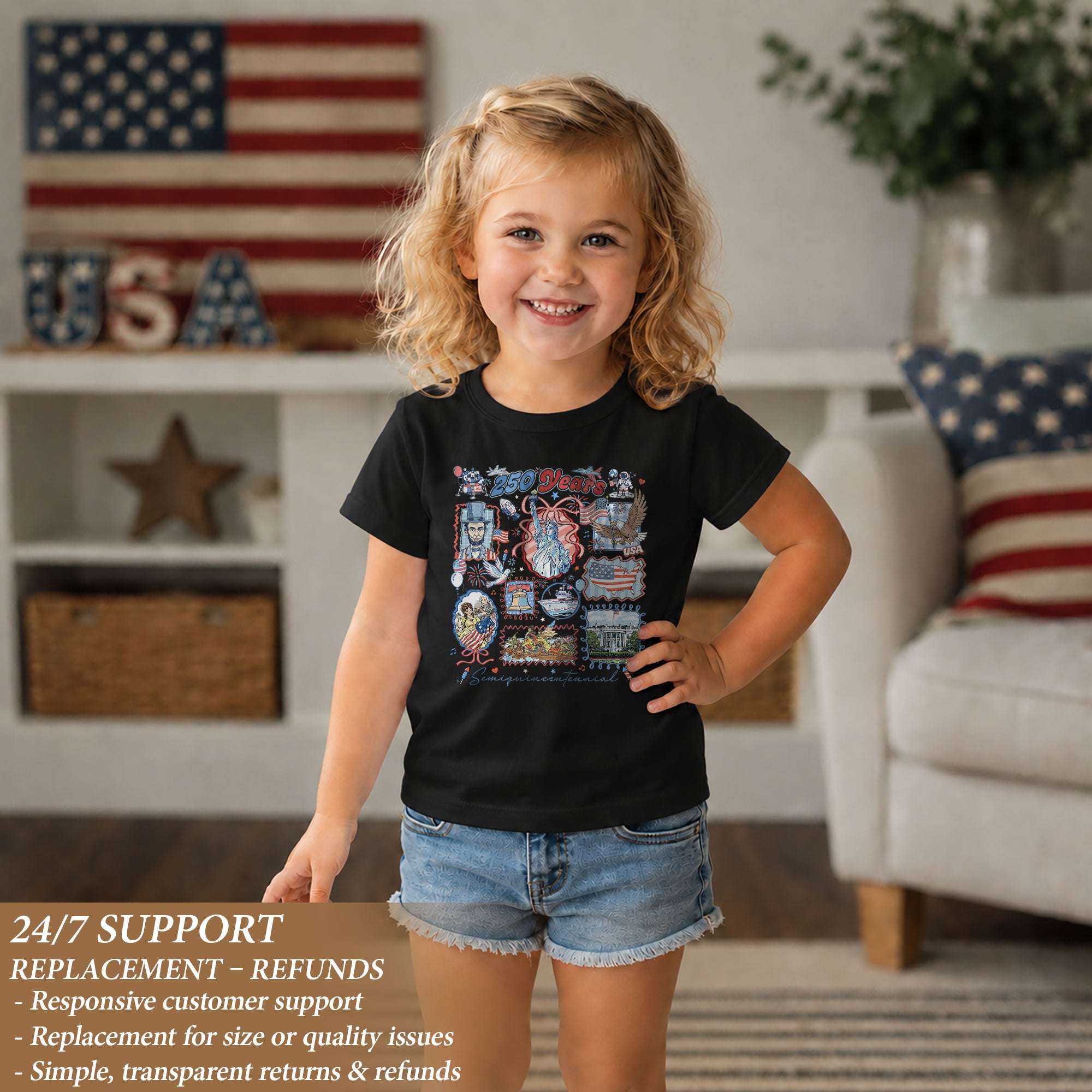 Kids T Shirt 1776-2026 Patriotic 250 Years History White House Independence Day Tee