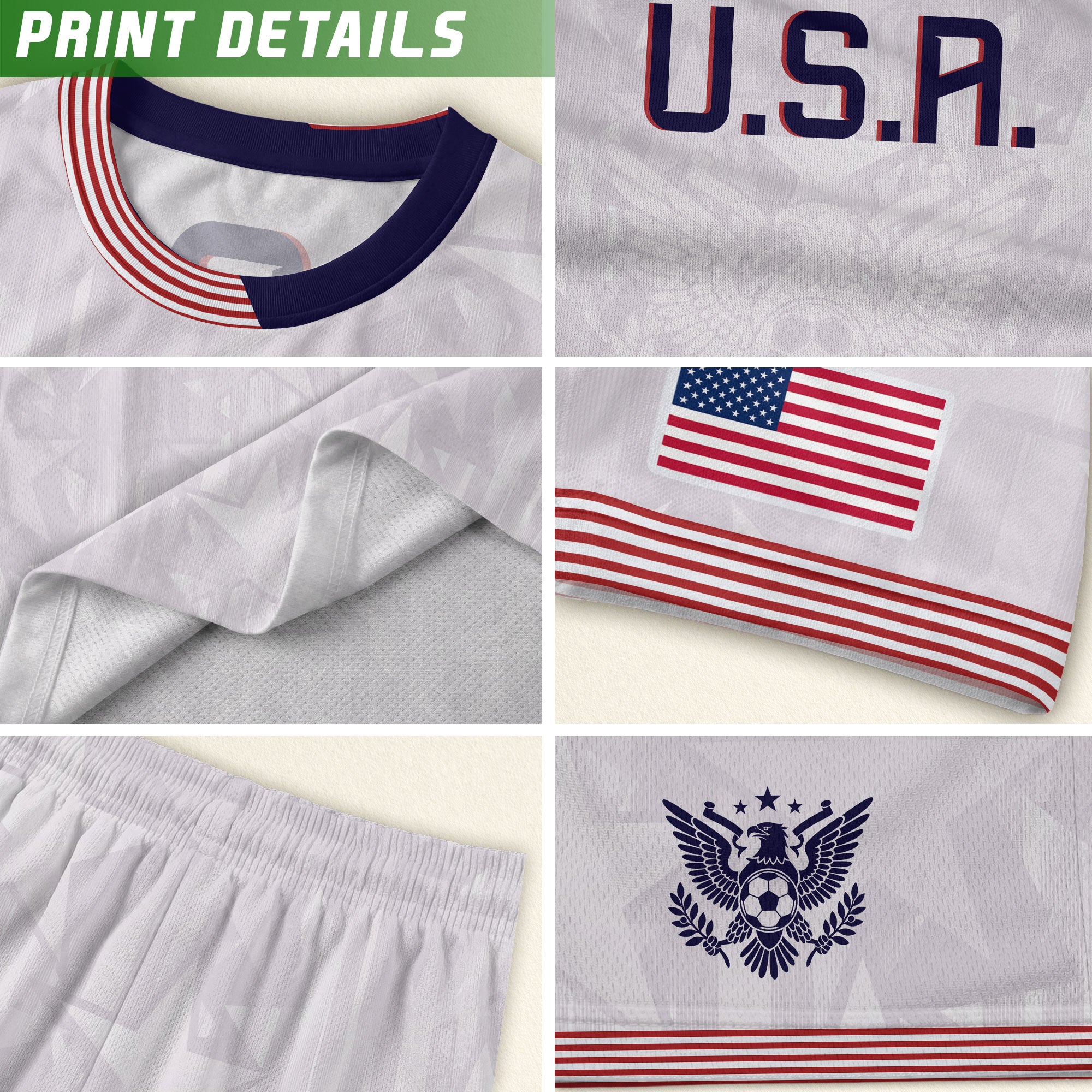 USA Kids Soccer Jersey Youth White Patriotic Stars Eagle Graphic Football Shirt