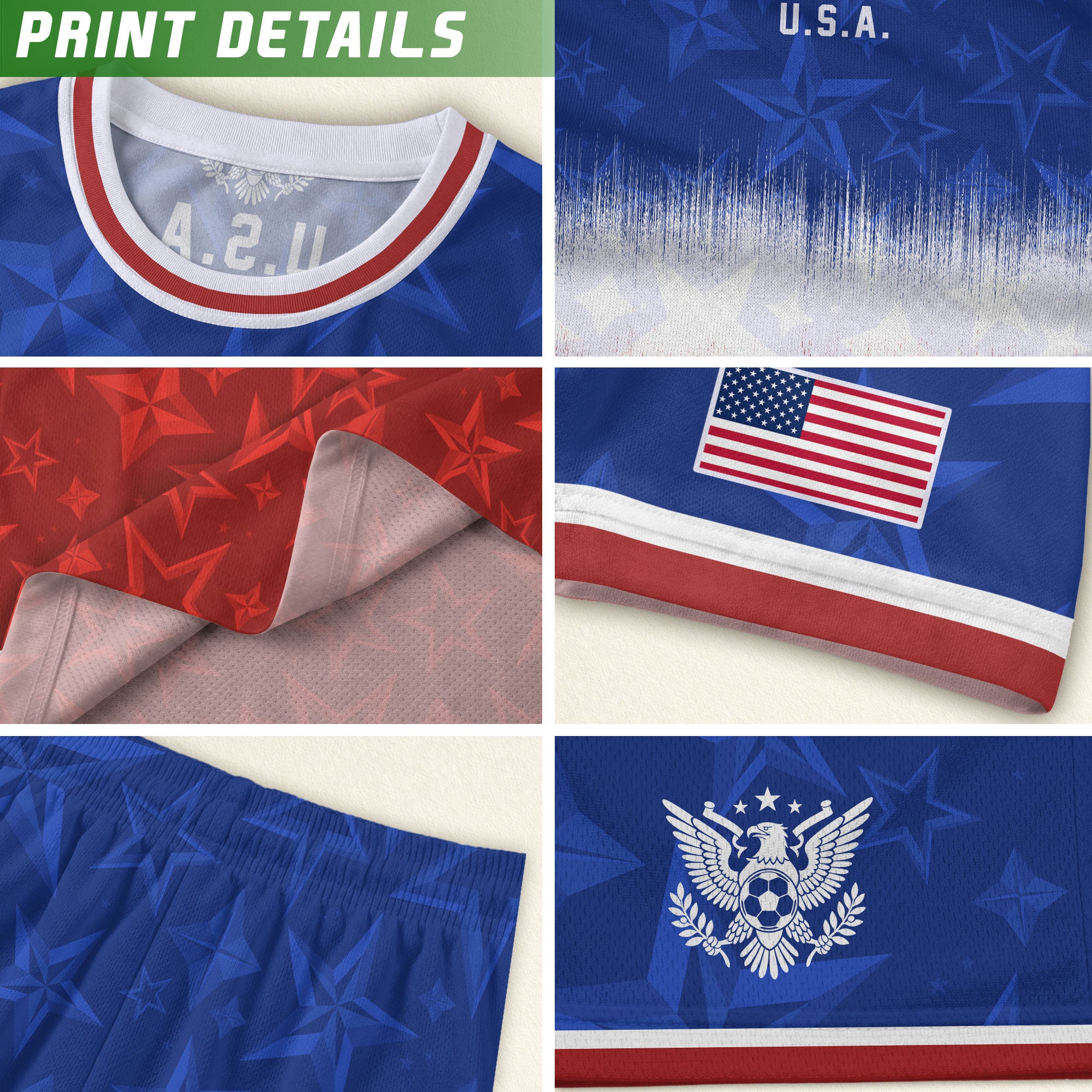 USA Kids Soccer Jersey Youth Blue White Red Tie Dye Stars Patriotic Football Shirt