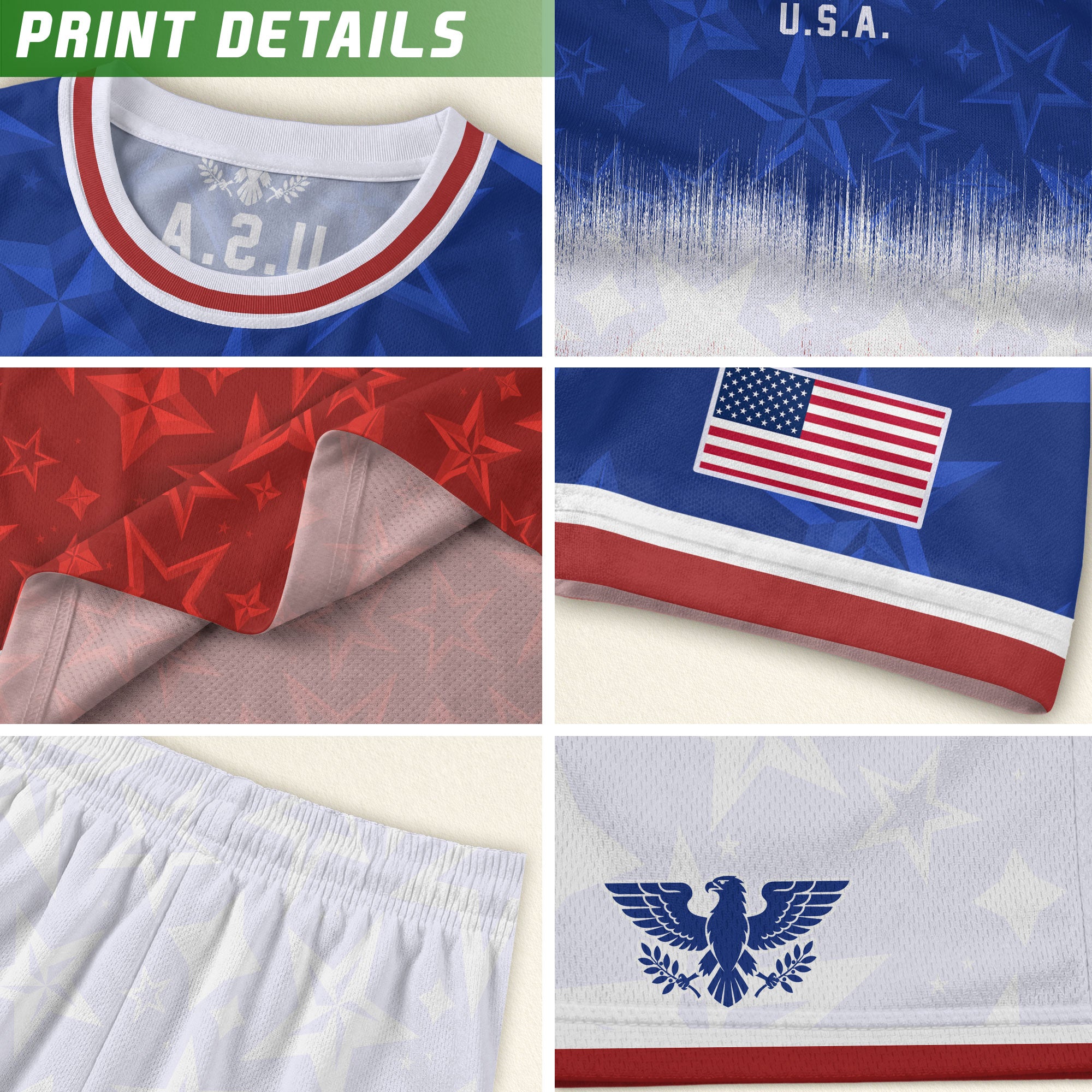 USA Kids Soccer Jersey Youth Blue White Red Tie Dye Stars Patriotic Football Shirt