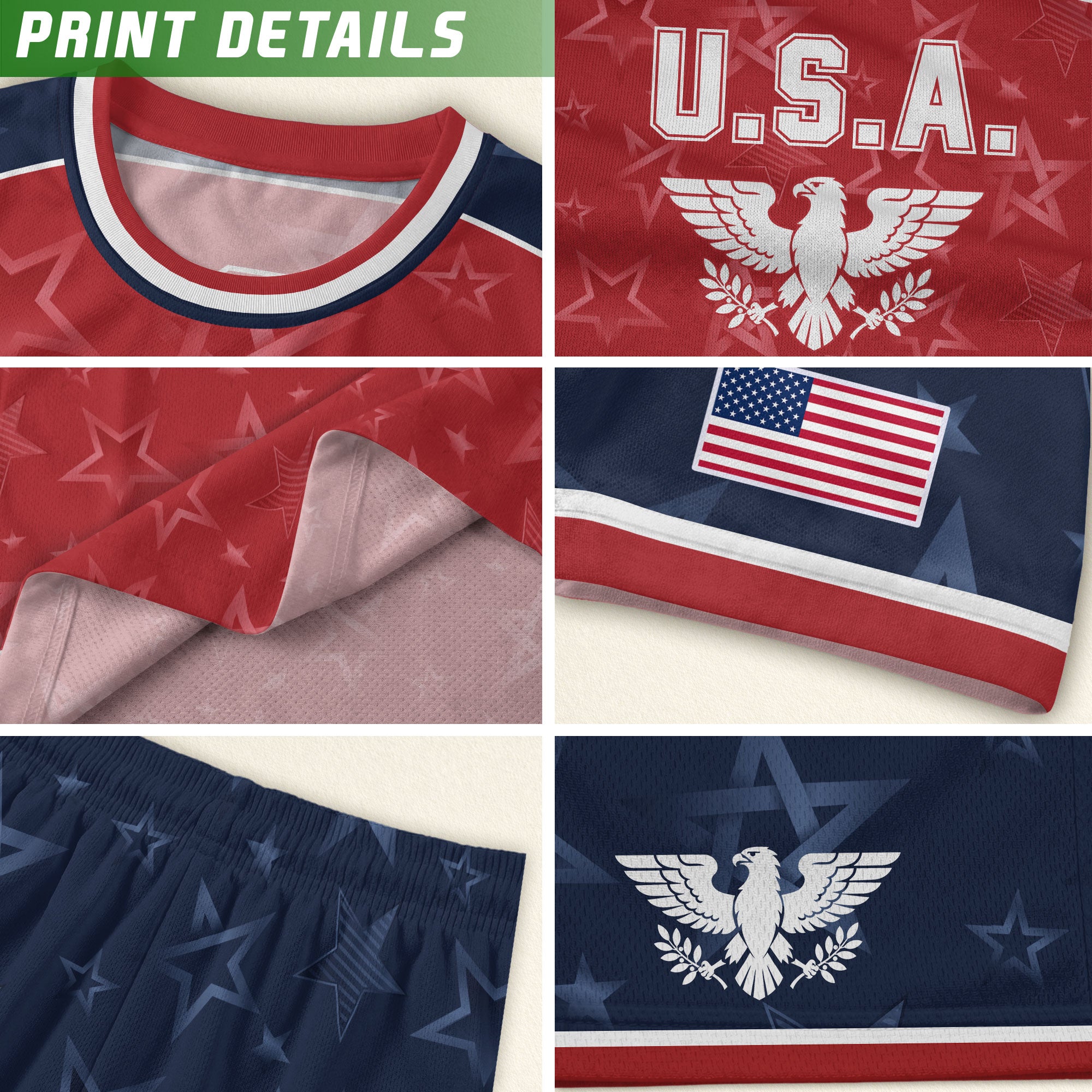 USA Kids Soccer Jersey Youth Red Blue Raglan Patriotic Stars Eagle Football Shirt
