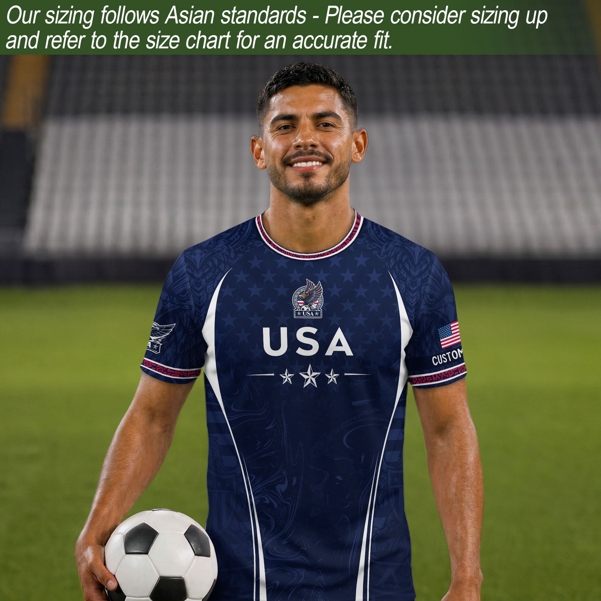 Men Athletic Sport T Shirt Outfits Personalized Custom Name USA Stars Soccer Jersey
