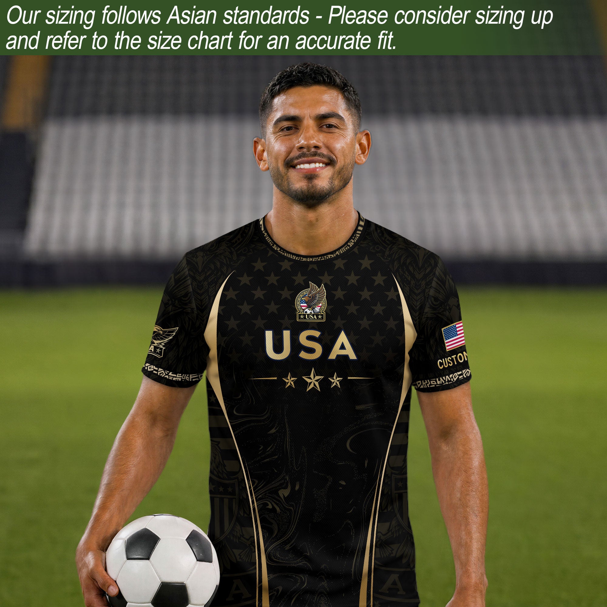 Men Sport T Shirt Outfits Personalized Custom Name USA Metallic Stars Soccer Jersey