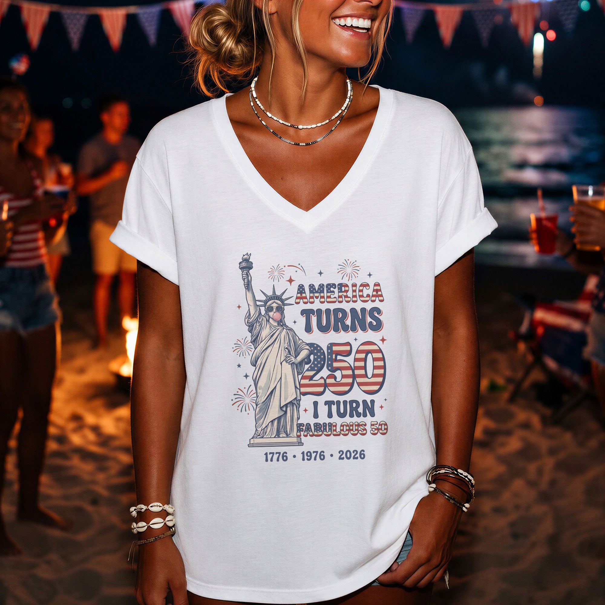 America Turns 250 I Turn Fabulous 50 Statue of Liberty Patriotic Birthday Shirt