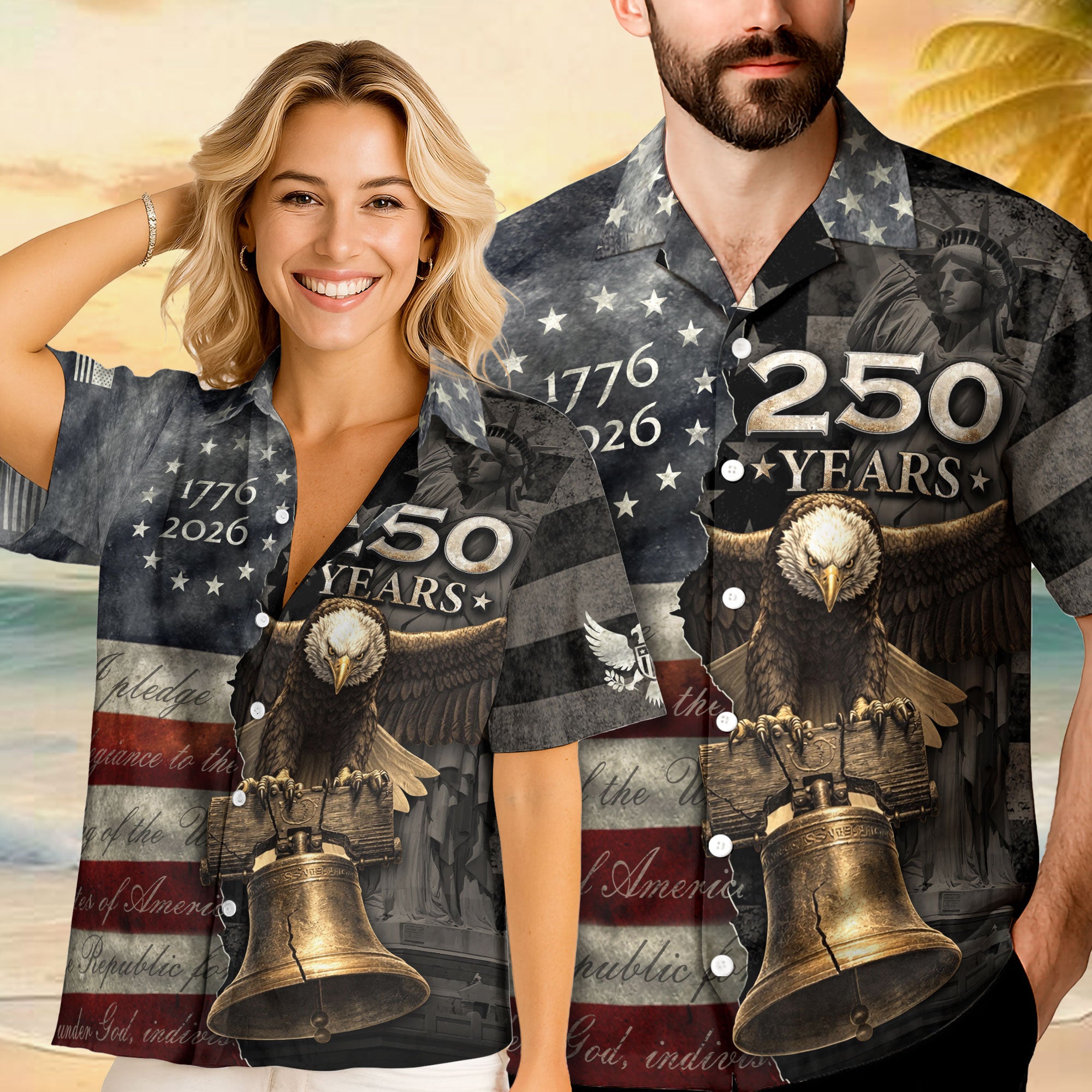 Hawaiian Shirt 250th Anniversary US Flag Pledge of Allegiance Vintage Eagle