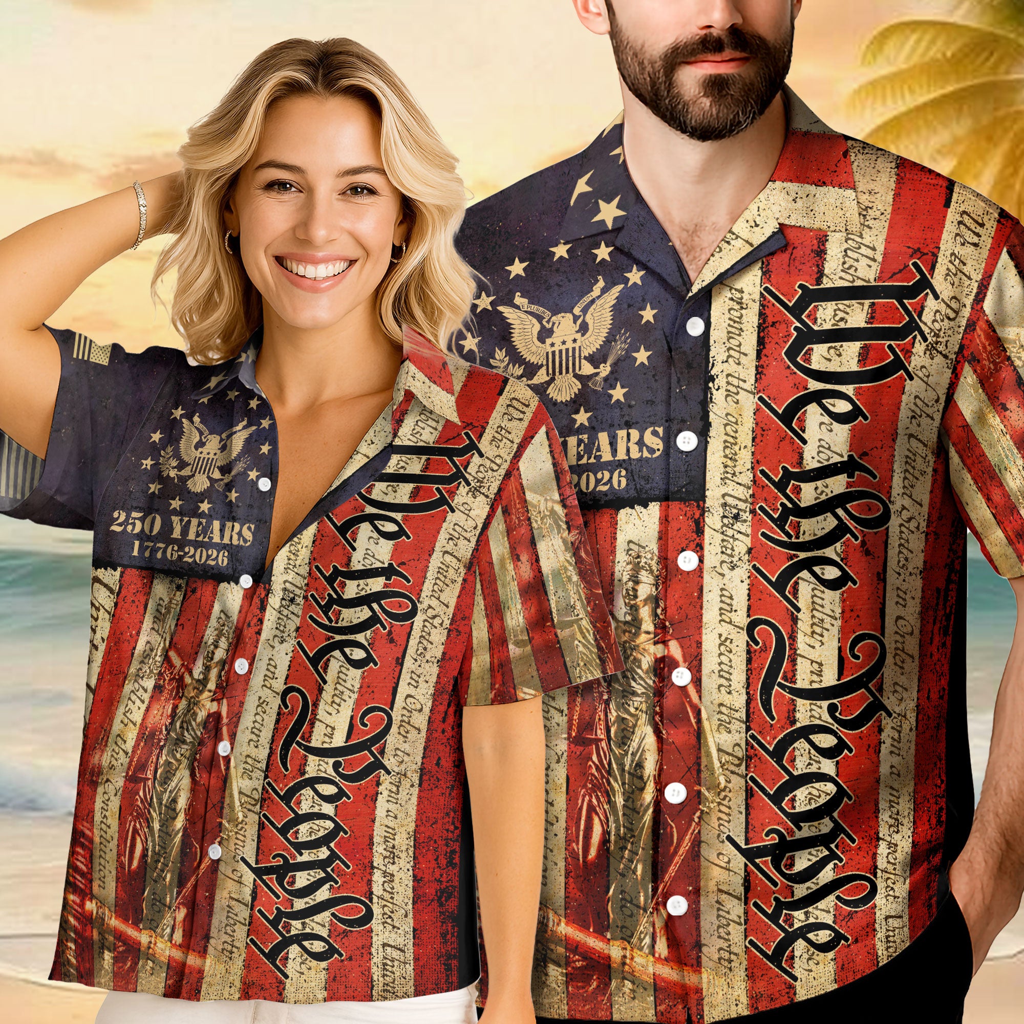 Hawaiian Shirt We The People Vintage US Flag 250th Anniversary Patriotic
