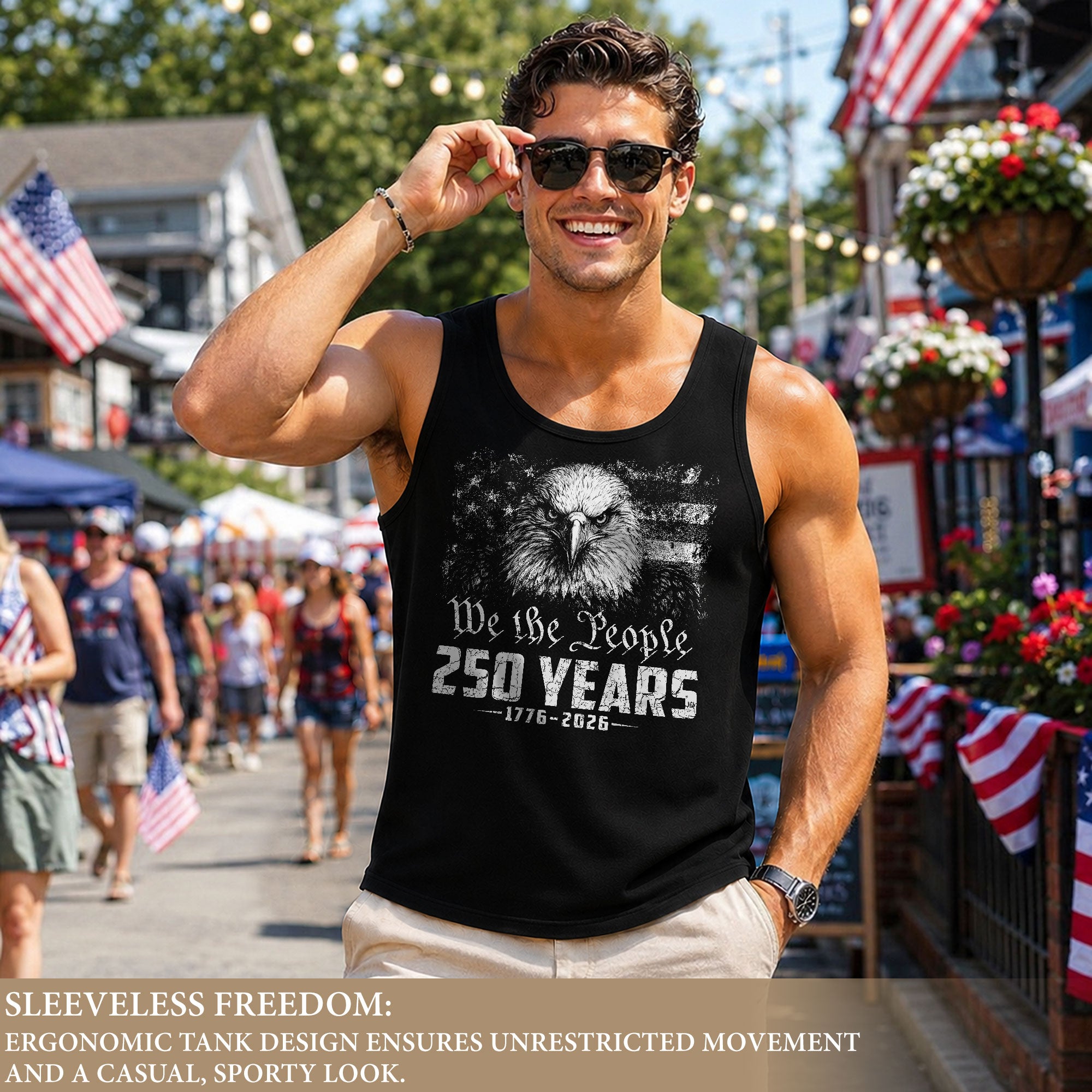 USA 1776-2026 Mens Tank Top Patriotic 250 Years Bald Eagle Vintage American Flag