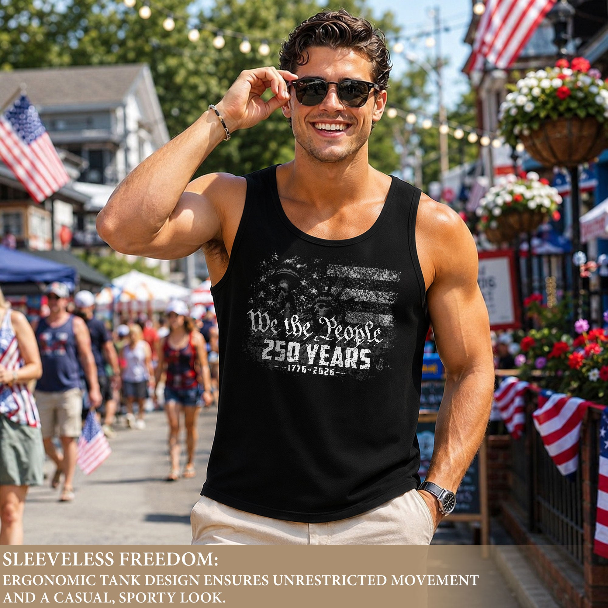 USA 1776-2026 Mens Tank Top Patriotic 250 Years Liberty Vintage American Flag