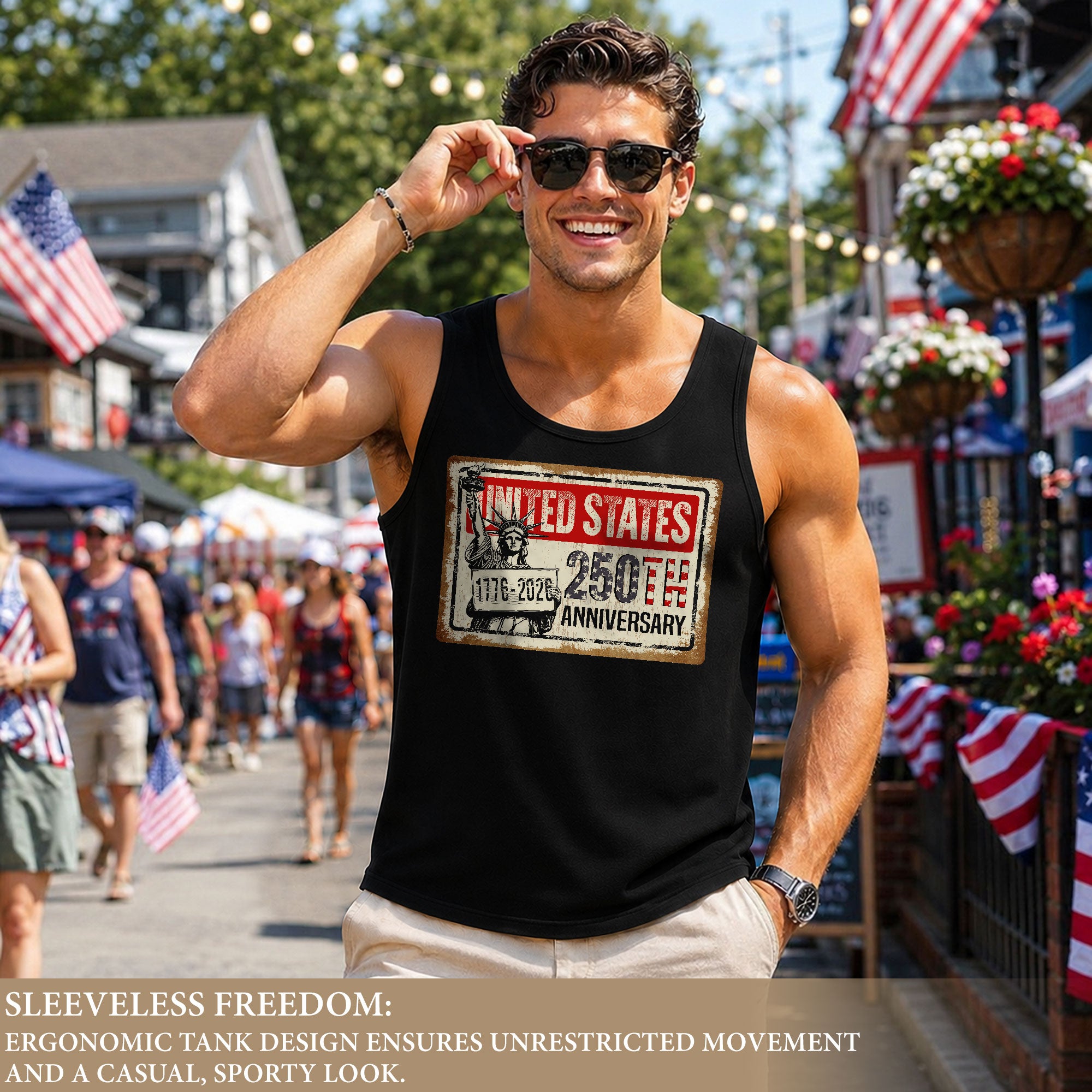 Tank Top Men Statue Of Liberty 1776-2026 United States 250th Anniversary Patriotic Vest