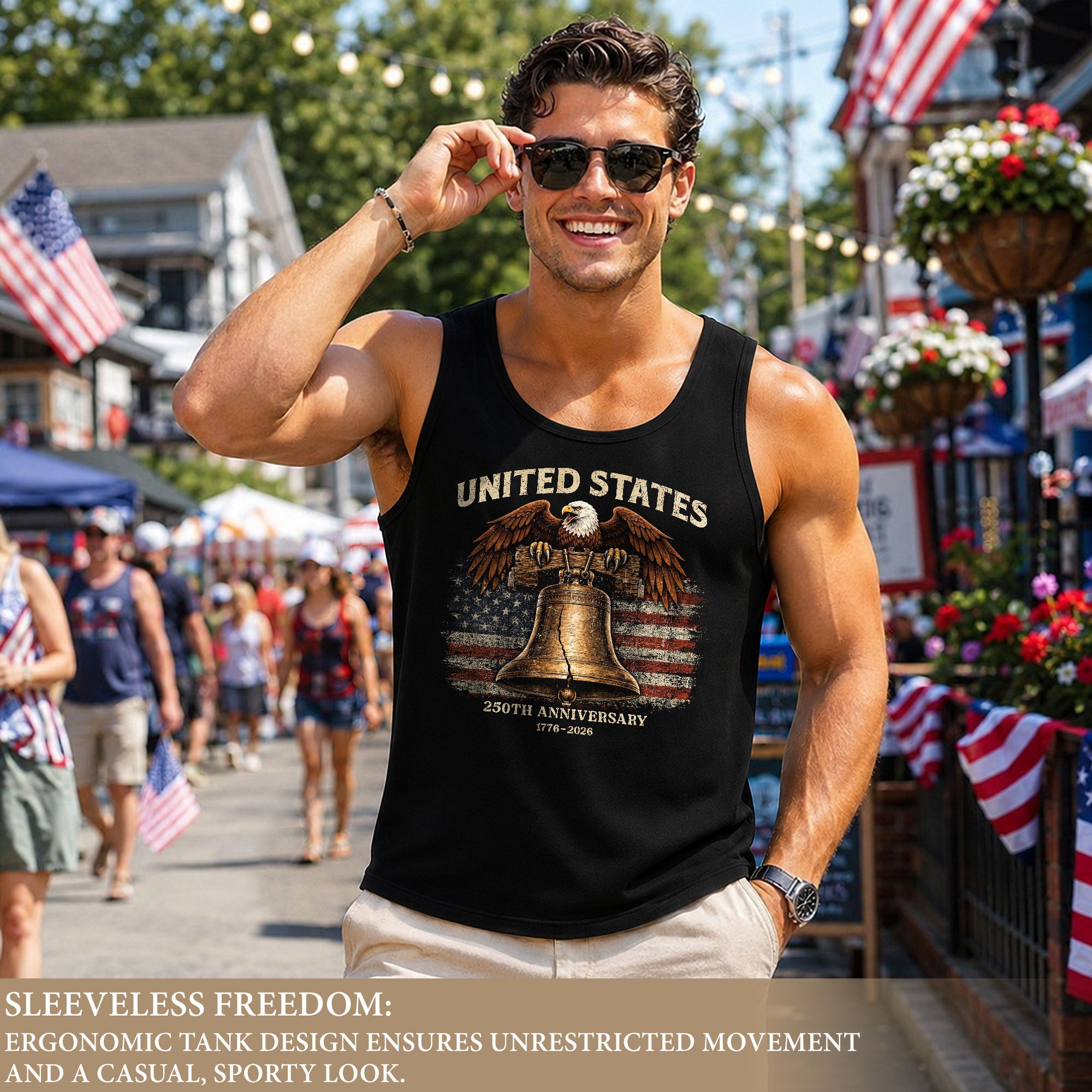 Tank Top Men Liberty Bell Bald Eagle 1776-2026 United States 250th Anniversary Patriotic Vest