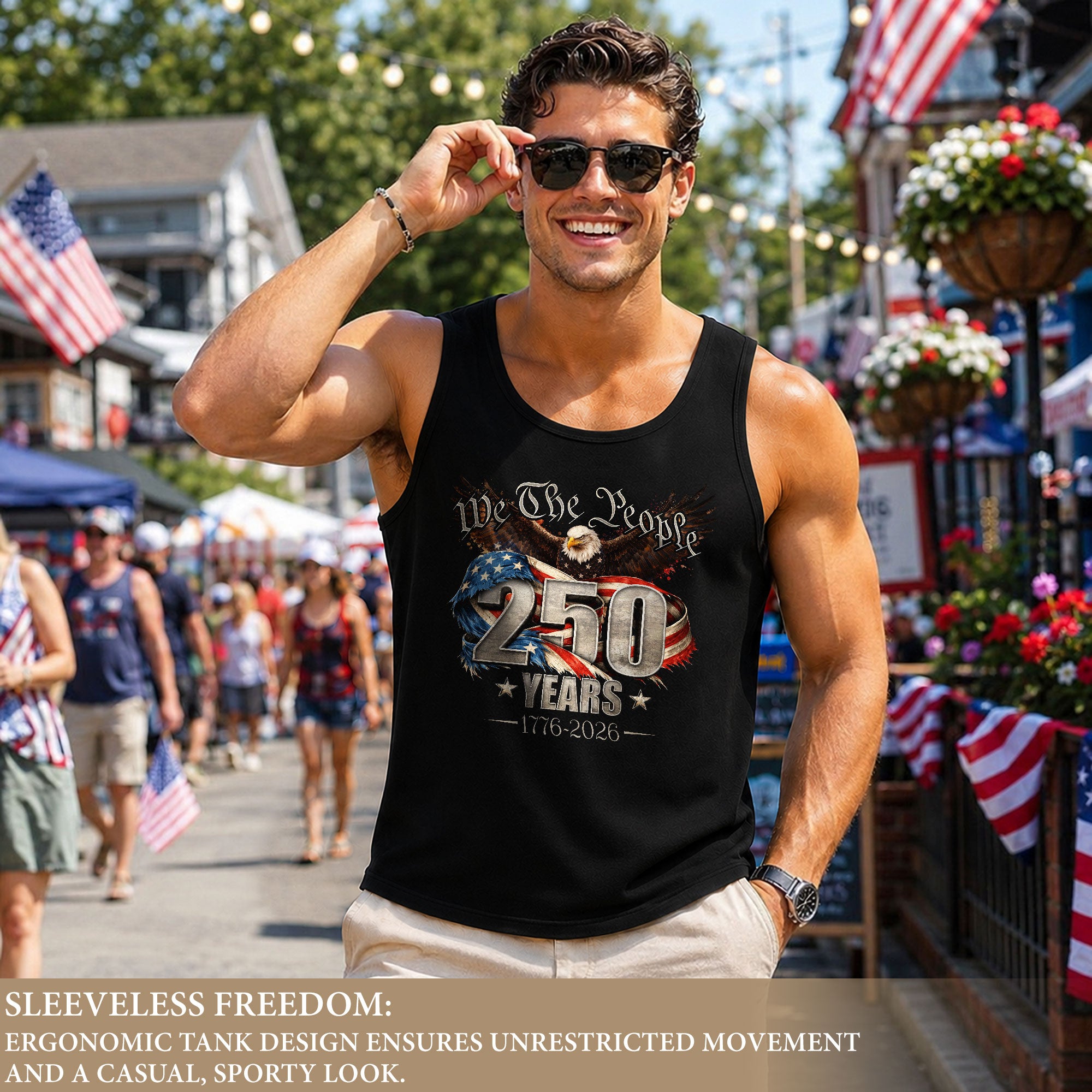 We The People Eagle Tank Top 1776-2026 Patriotic Vintage Men Graphic Shirt