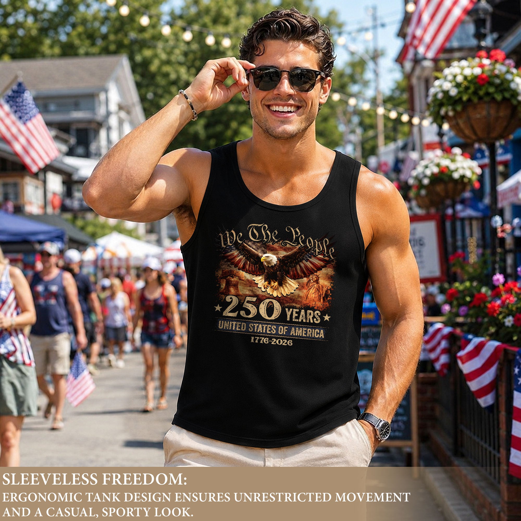 We The People Eagle Tank Top 1776-2026 Liberty Bell Patriotic Men Graphic Shirt