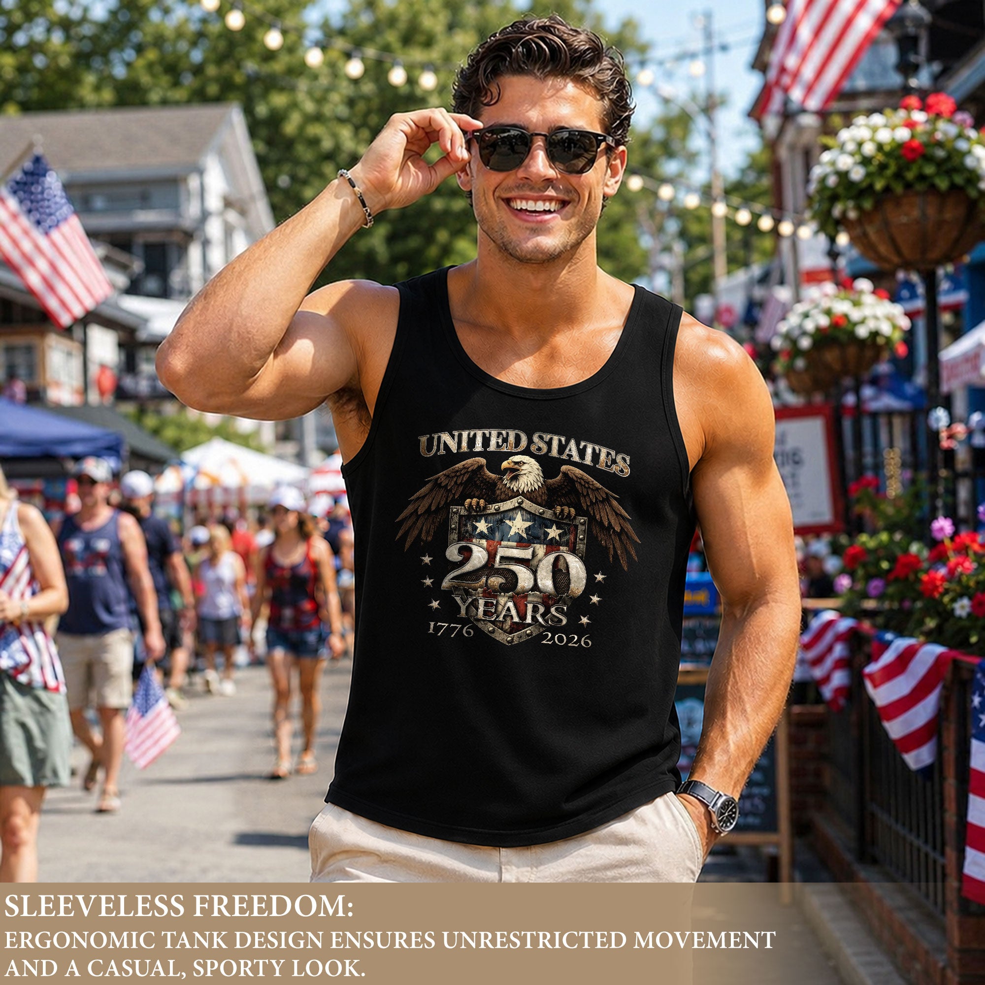 United States 1776-2026 Men Tank Top Patriotic 250 Years Bald Eagle American Flag Shield Shirt