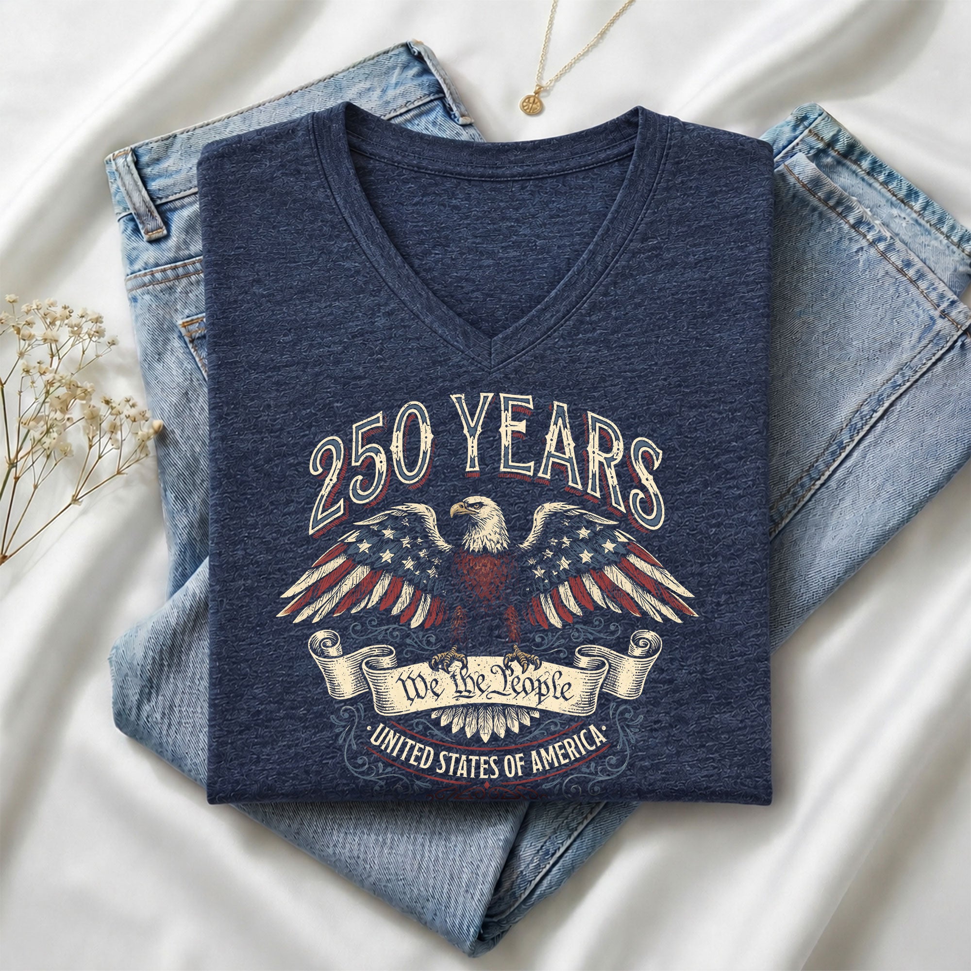Patriotic 250 Years Womens V Neck Shirt Vintage Eagle United States 1776 2026 Top
