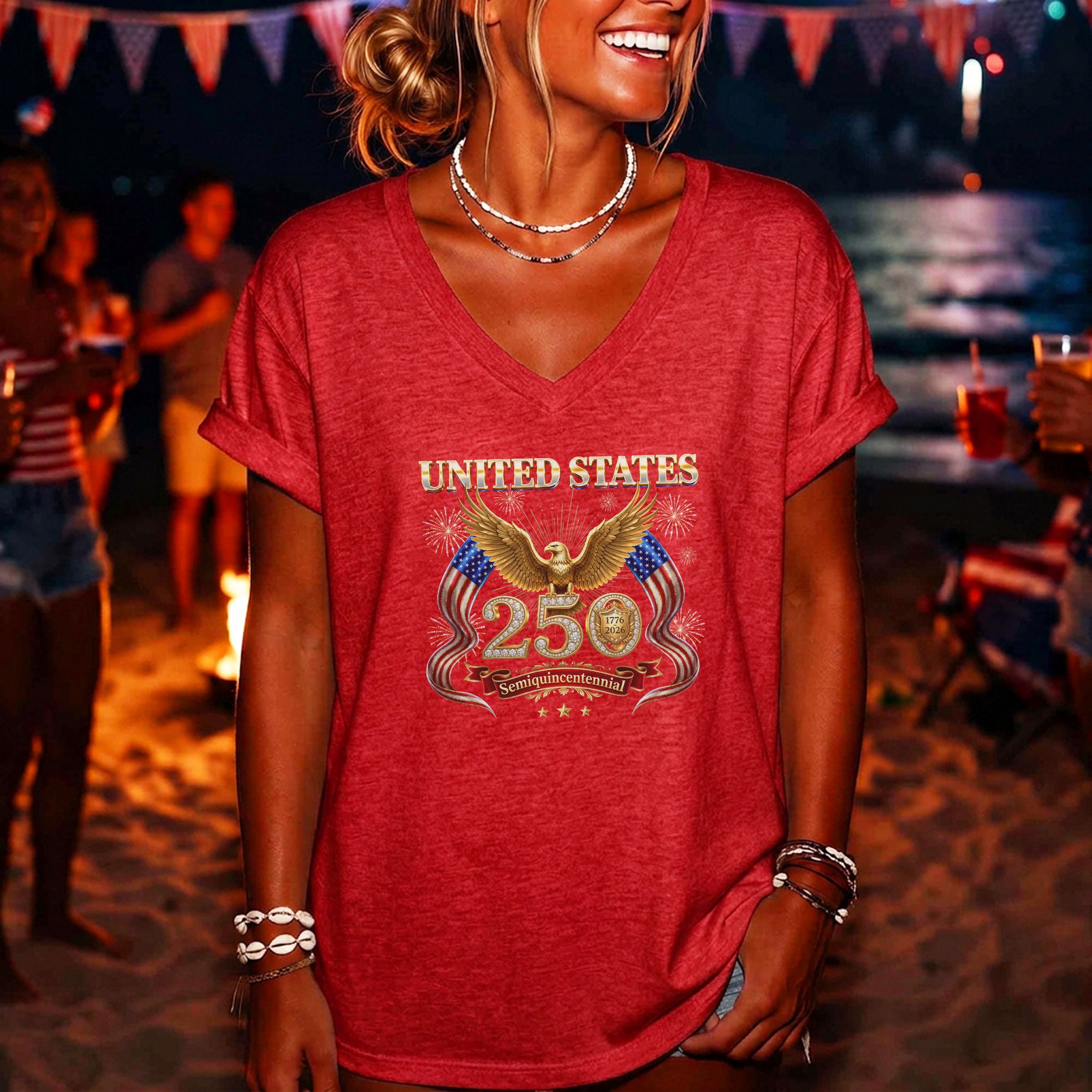 United States 250 Year Anniversary T Shirt Patriotic American V Neck Graphic Tee Unisex