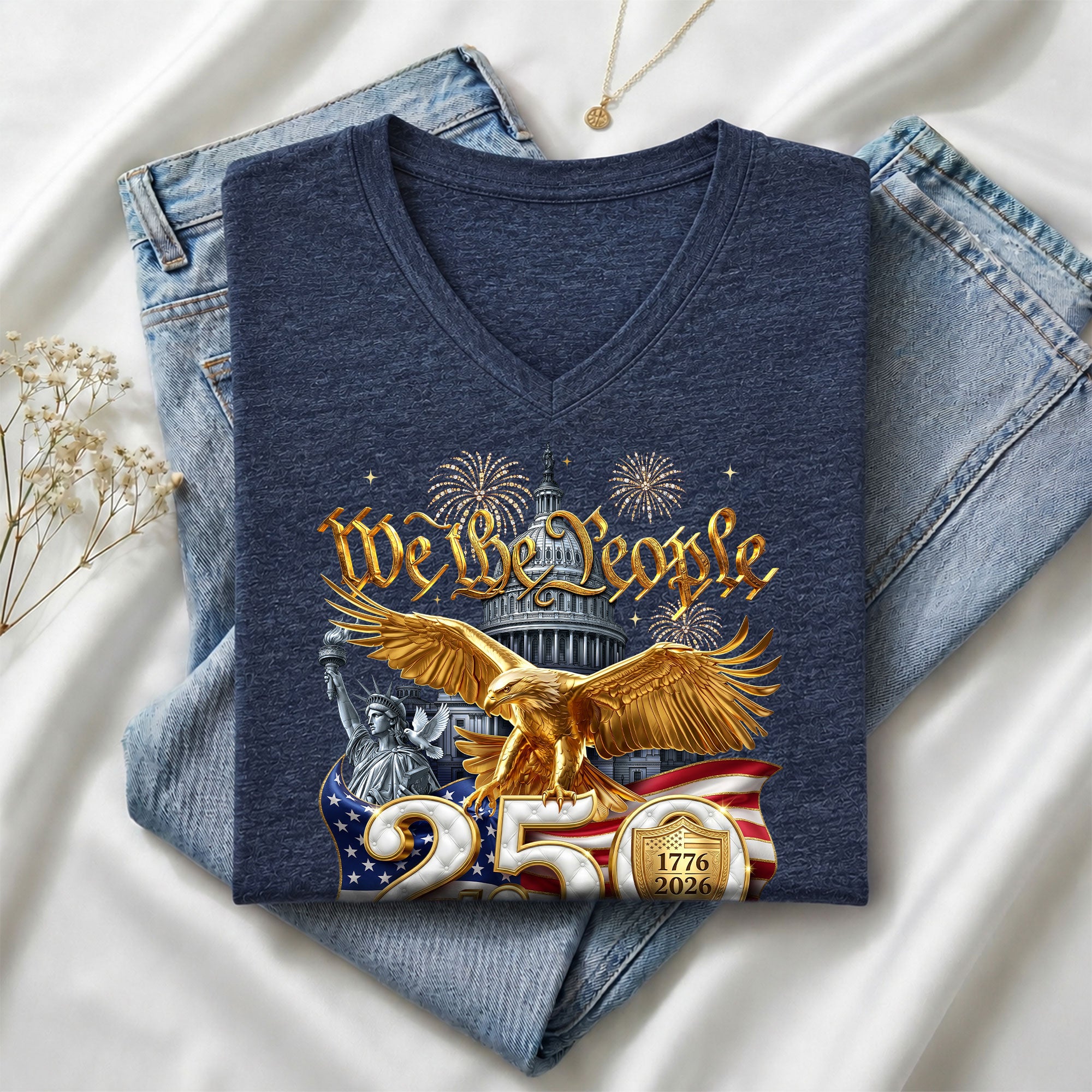 We The People 250 Year Anniversary T Shirt Patriotic American V Neck Graphic Tee Unisex